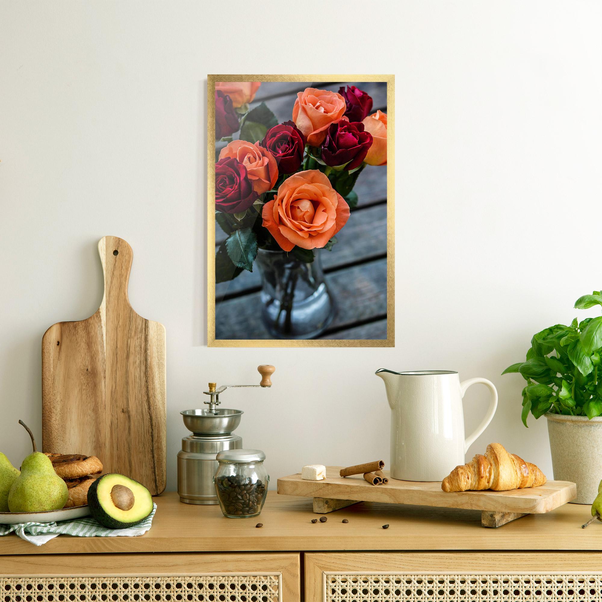 Poster Înrămat Red Orange Roses Bouquet mockup 8