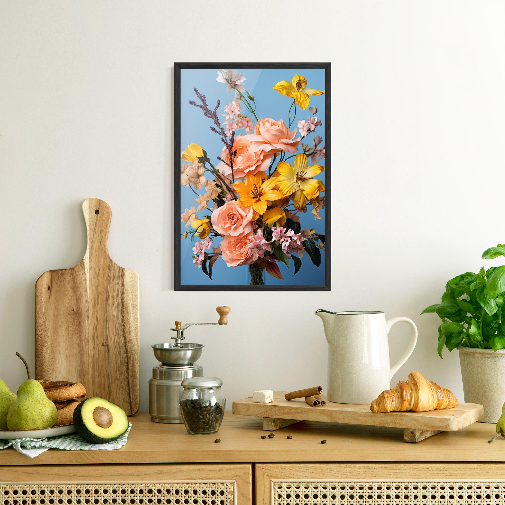 Poster Înrămat Flower Mix On Blue mockup 8