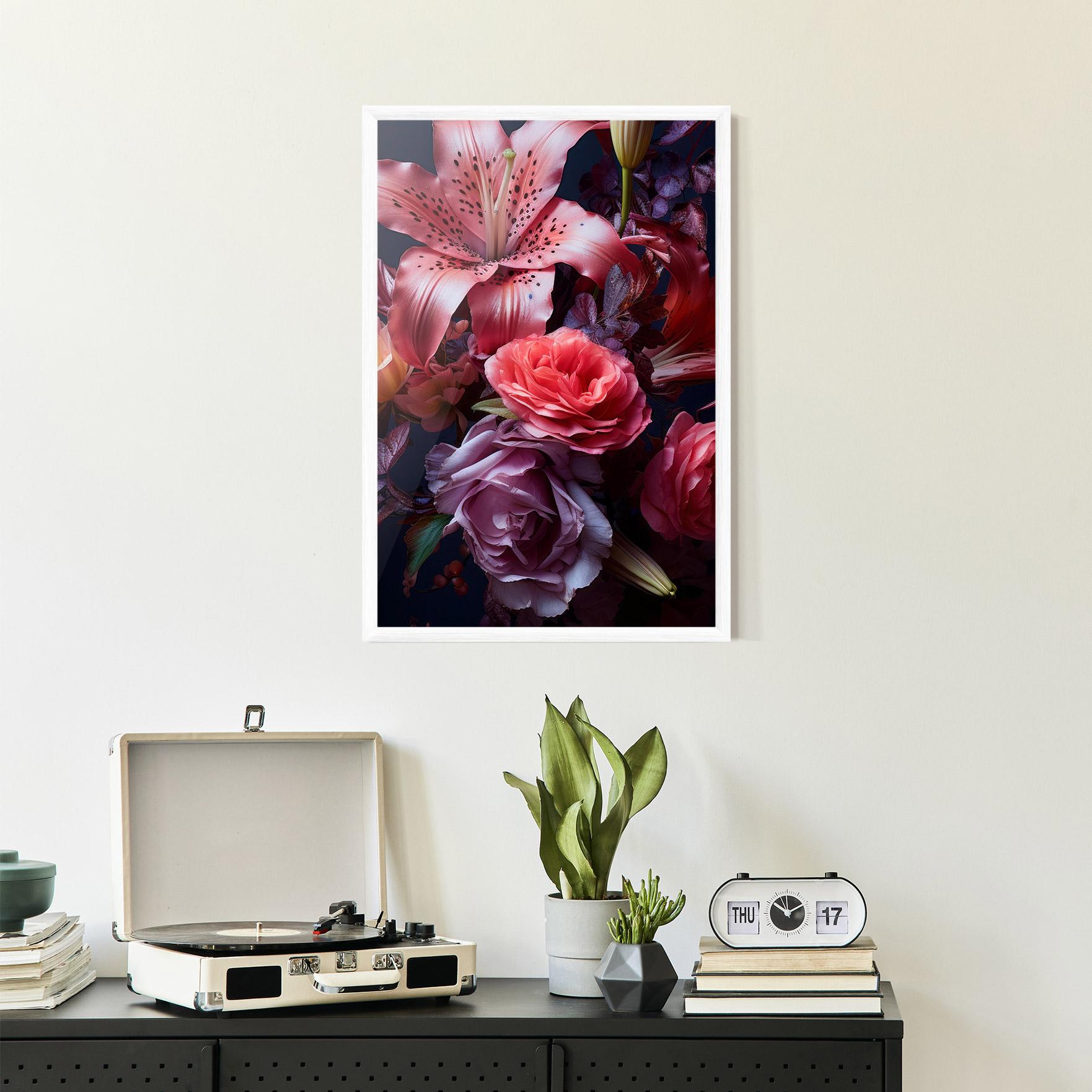 Poster Înrămat Pink Lily Roses mockup 2