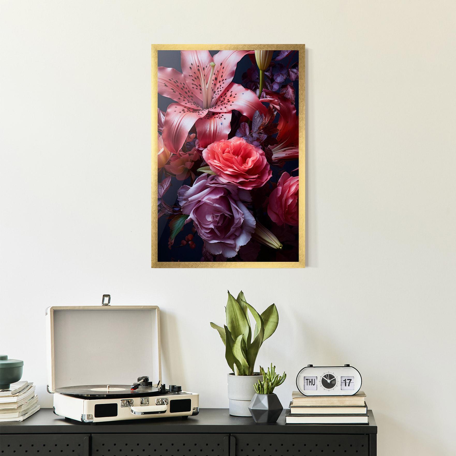 Poster Înrămat Pink Lily Roses mockup 2