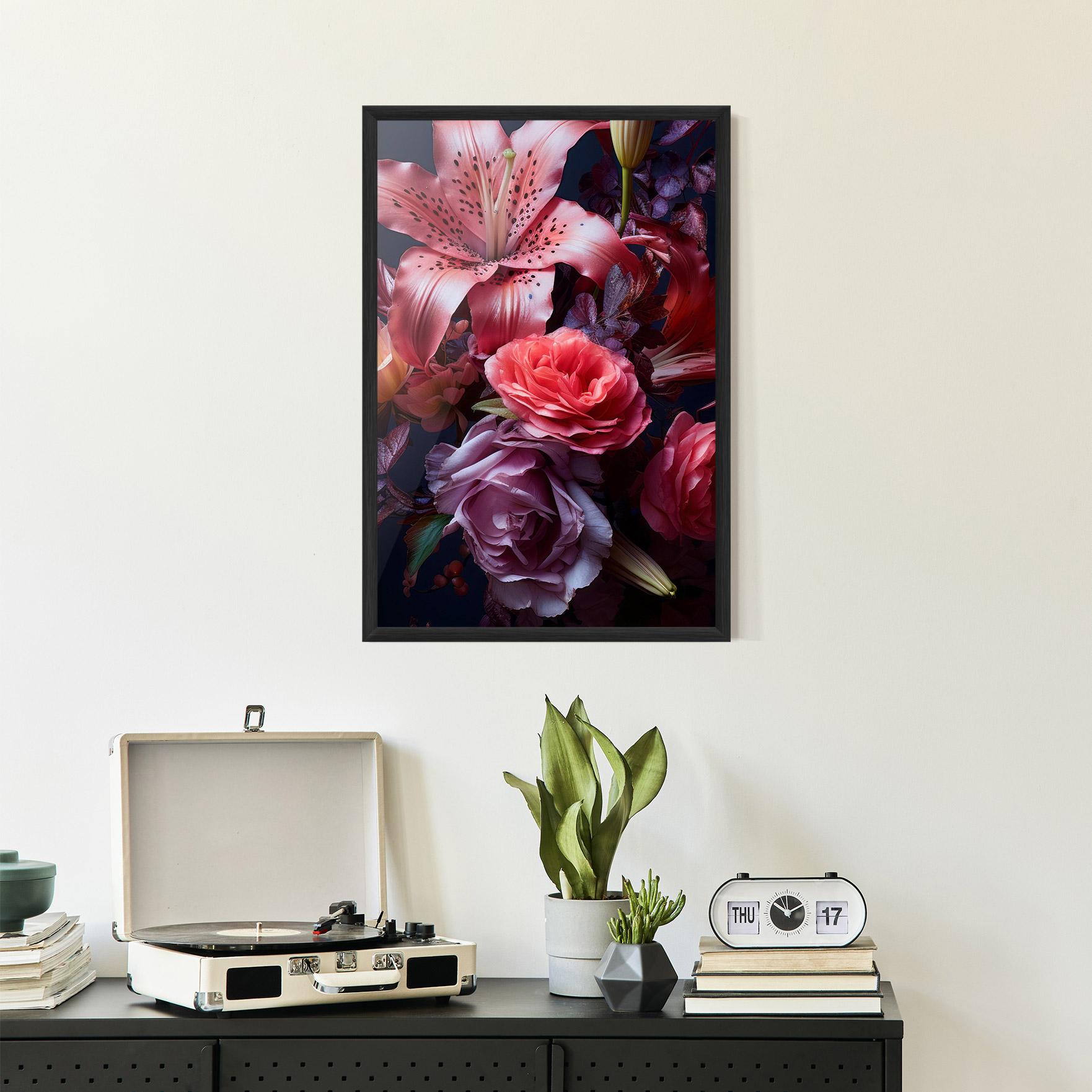 Poster Înrămat Pink Lily Roses mockup 2