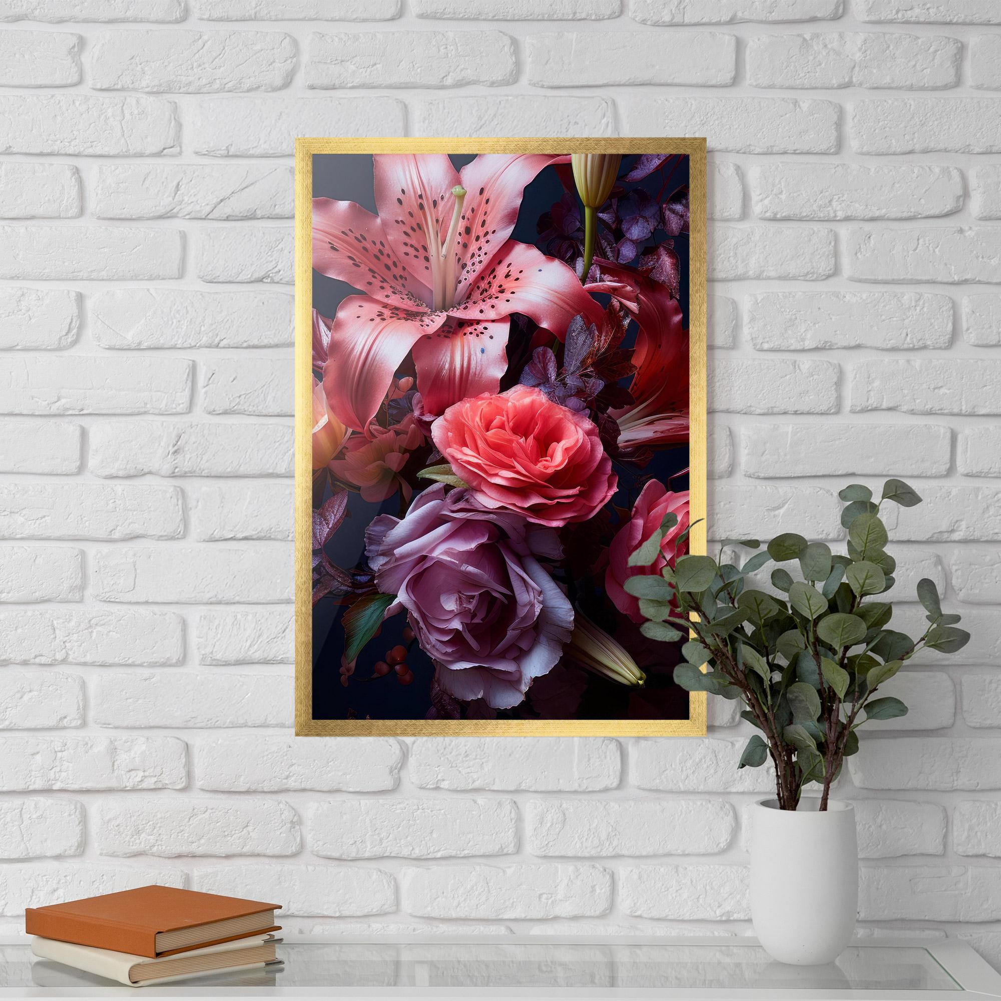 Poster Înrămat Pink Lily Roses mockup 5