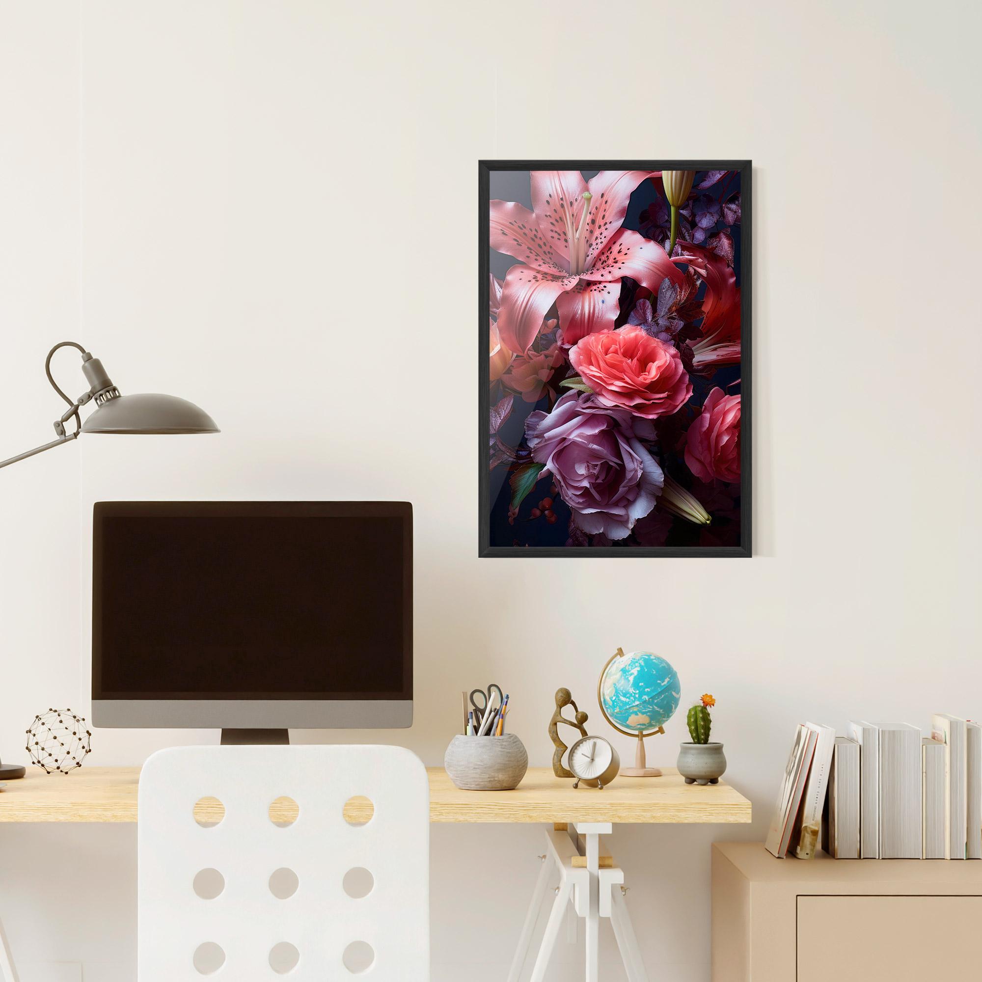 Poster Înrămat Pink Lily Roses mockup 6