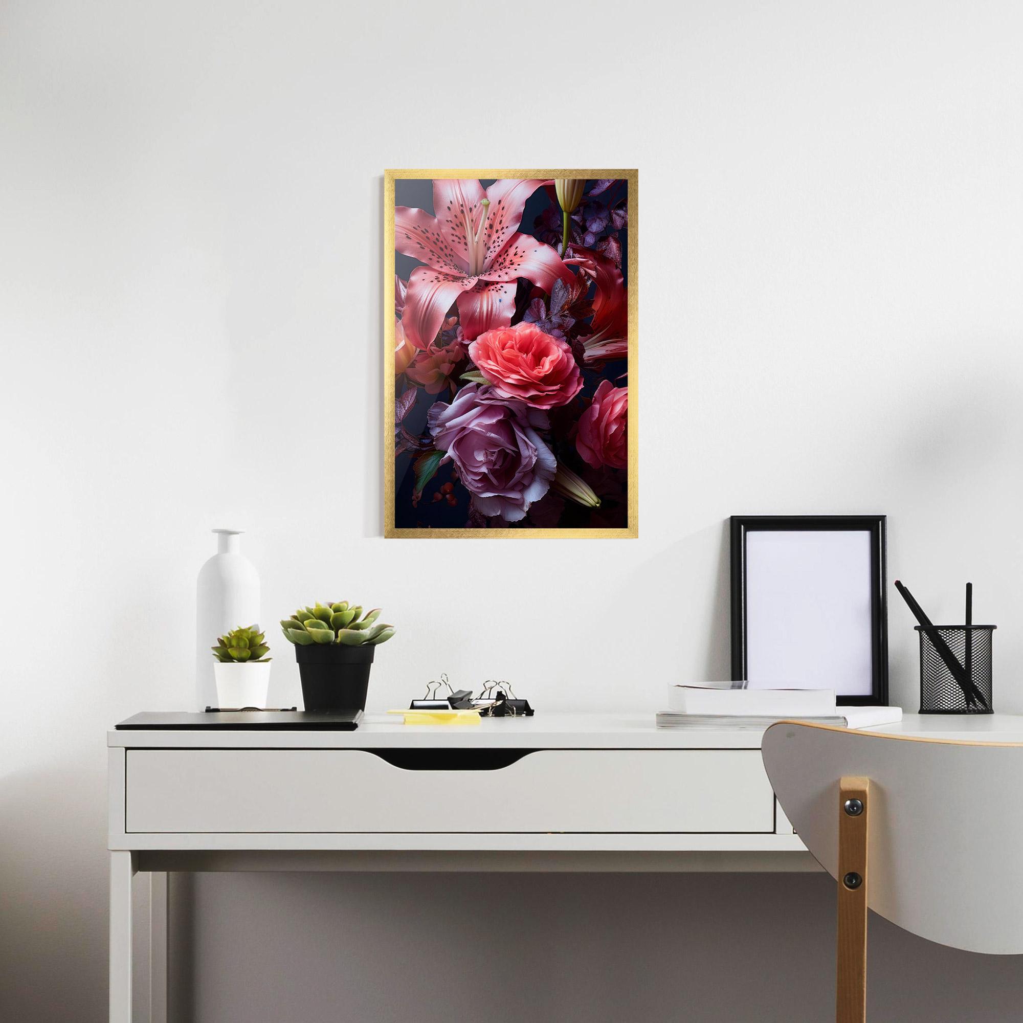 Poster Înrămat Pink Lily Roses mockup 7