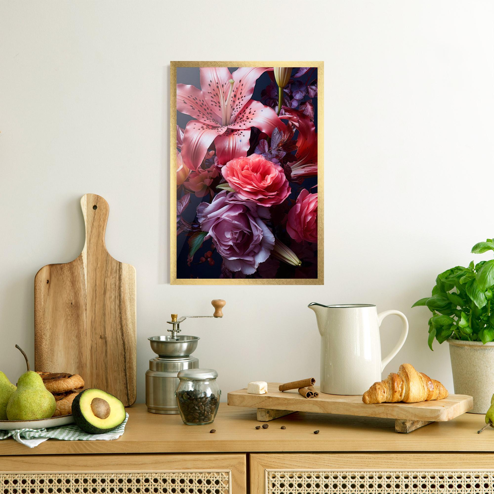 Poster Înrămat Pink Lily Roses mockup 8