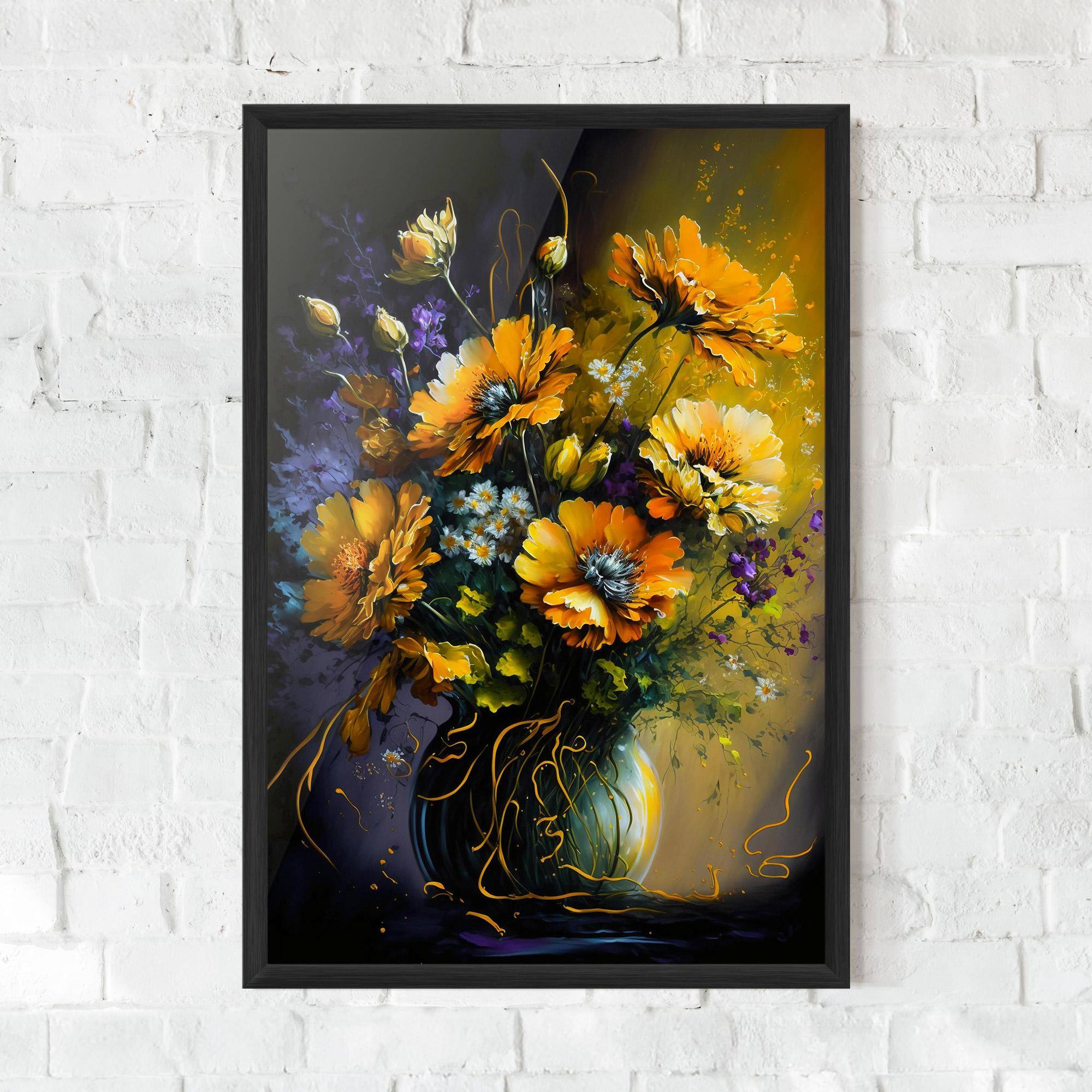 Poster Înrămat Yellow Flower Art Vase mockup 0