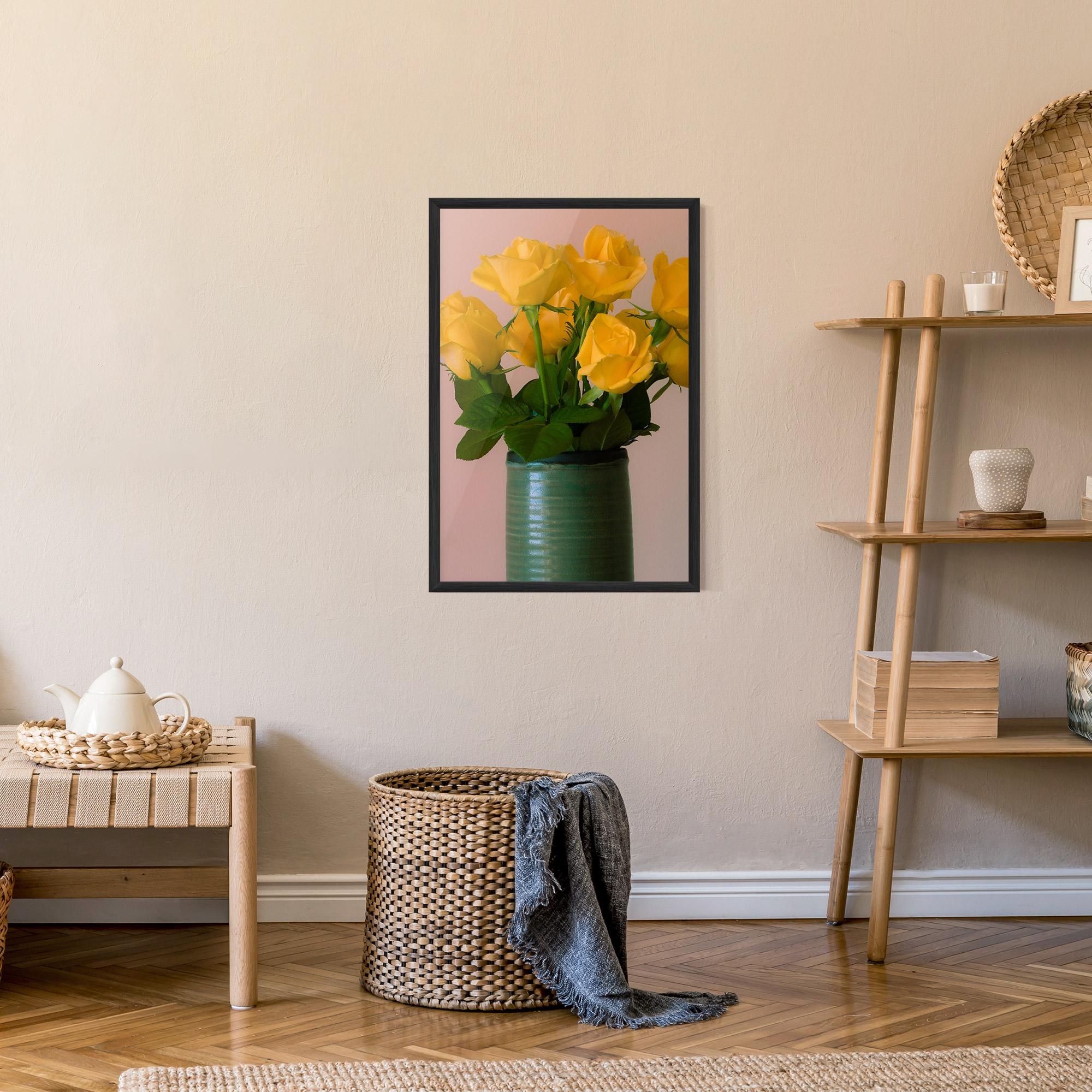 Poster Înrămat Yellow Roses Vase mockup 9