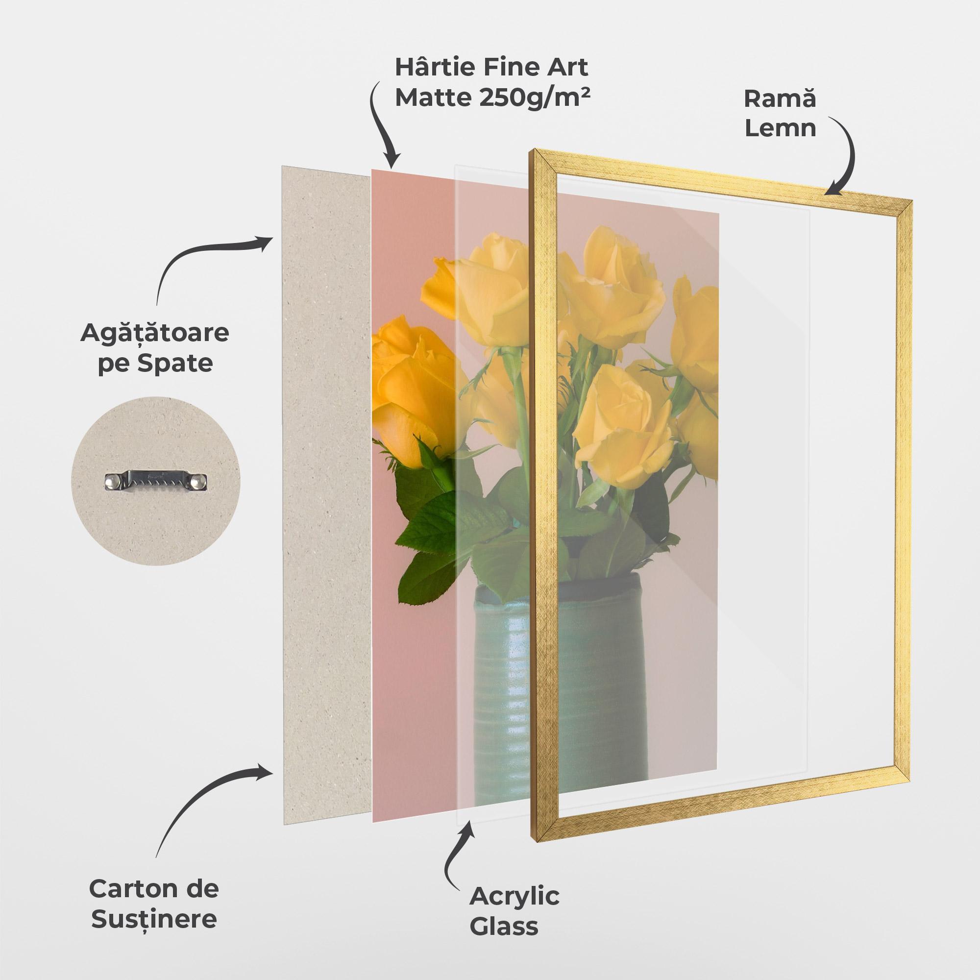 Poster Înrămat Yellow Roses Vase mockup 1