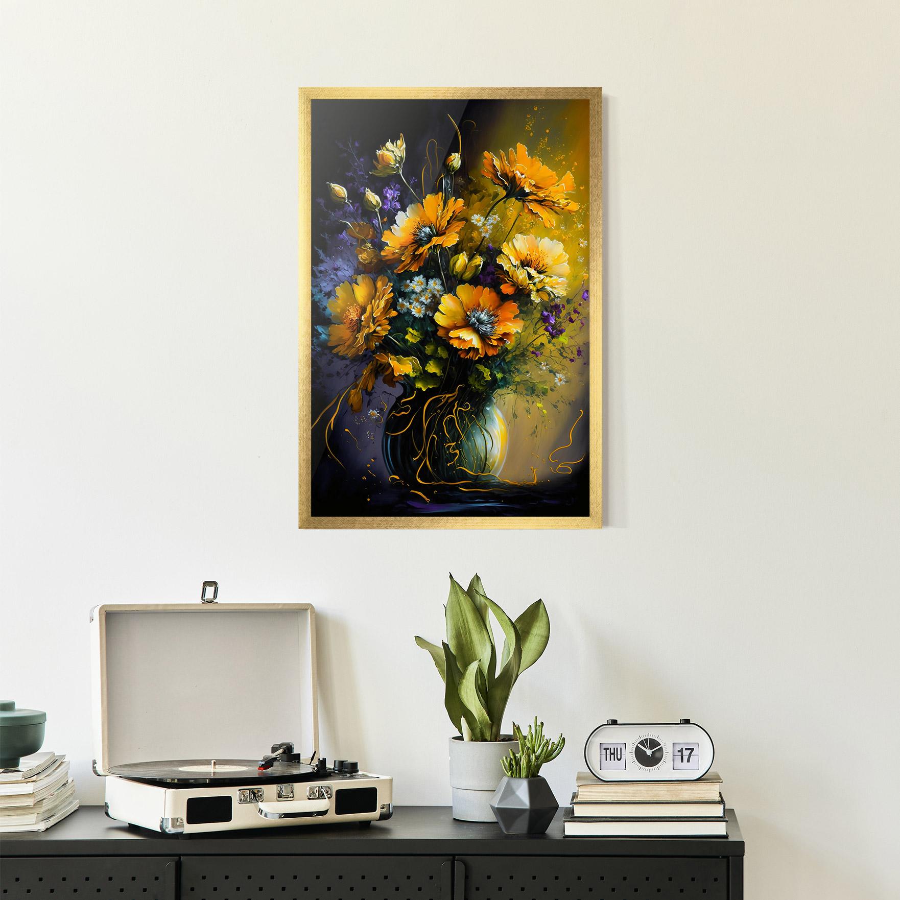 Poster Înrămat Yellow Flower Art Vase mockup 2