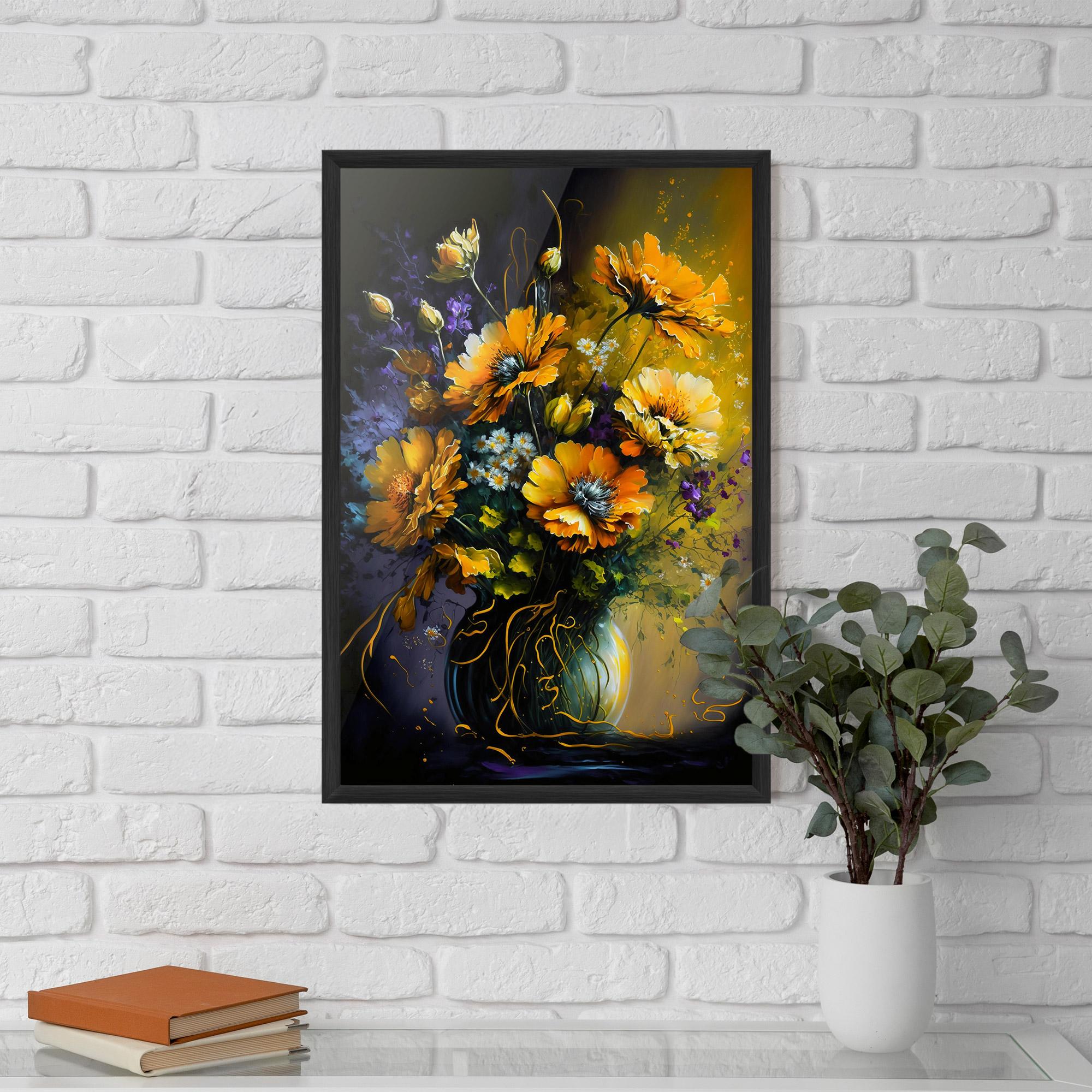 Poster Înrămat Yellow Flower Art Vase mockup 5