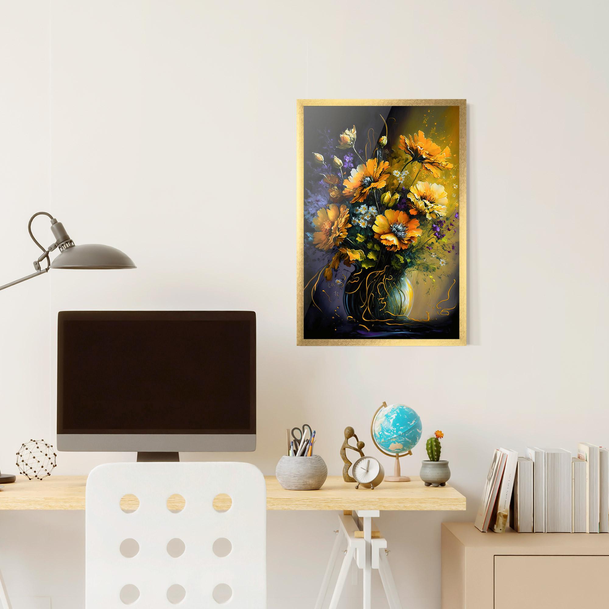 Poster Înrămat Yellow Flower Art Vase mockup 6