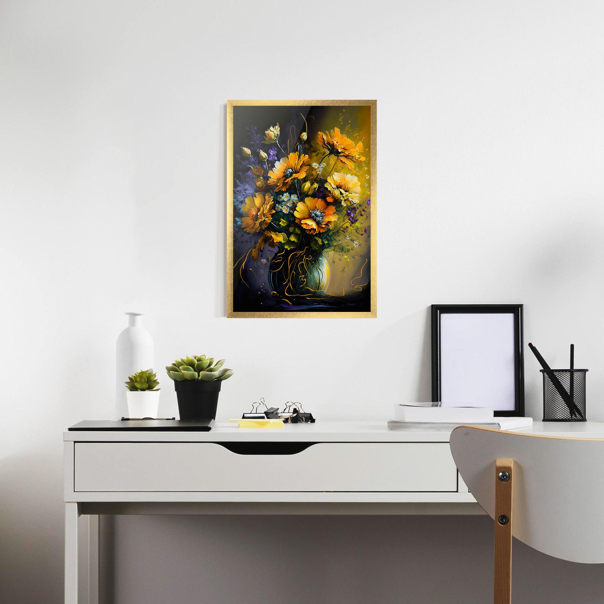 Poster Înrămat Yellow Flower Art Vase mockup 7
