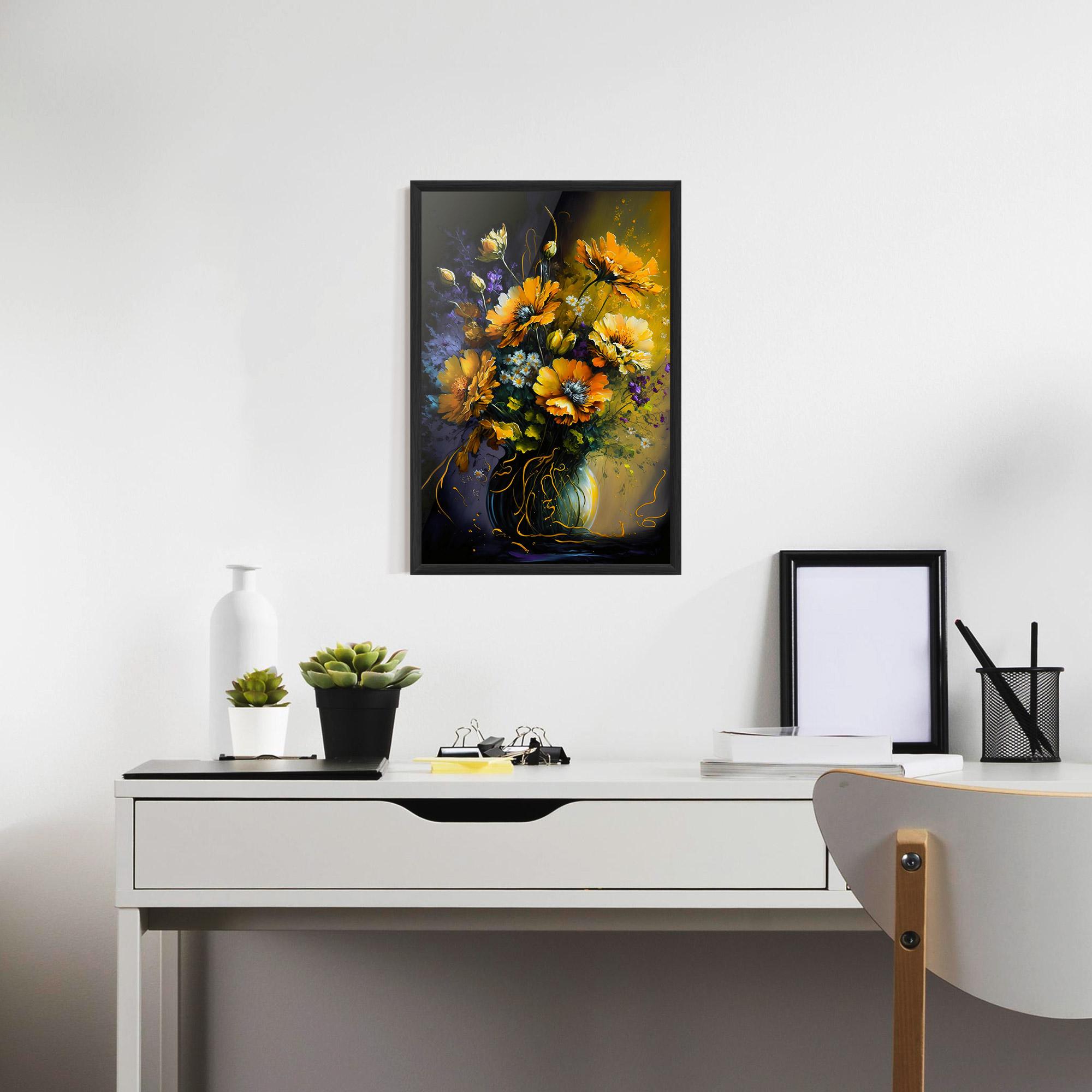 Poster Înrămat Yellow Flower Art Vase mockup 7