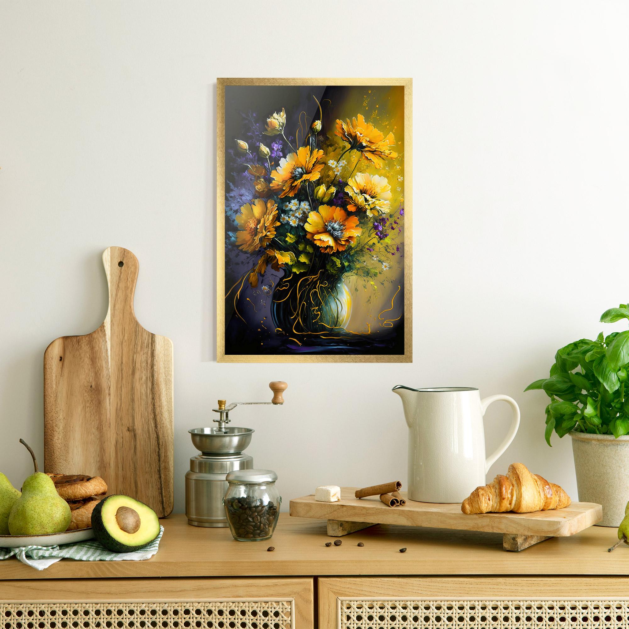 Poster Înrămat Yellow Flower Art Vase mockup 8