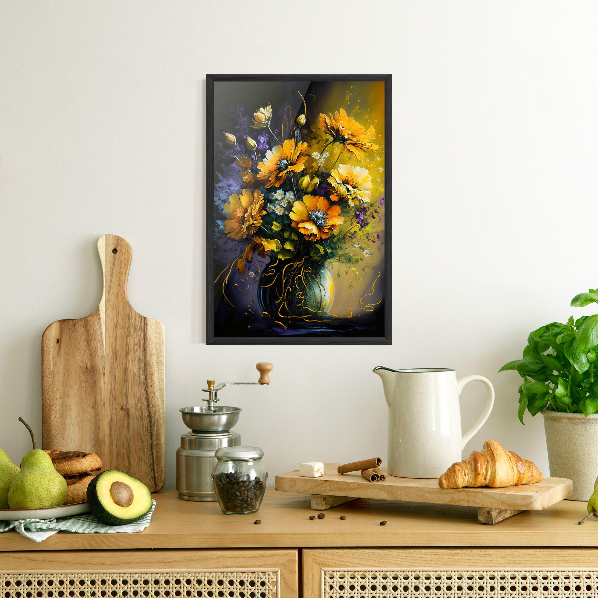 Poster Înrămat Yellow Flower Art Vase mockup 8