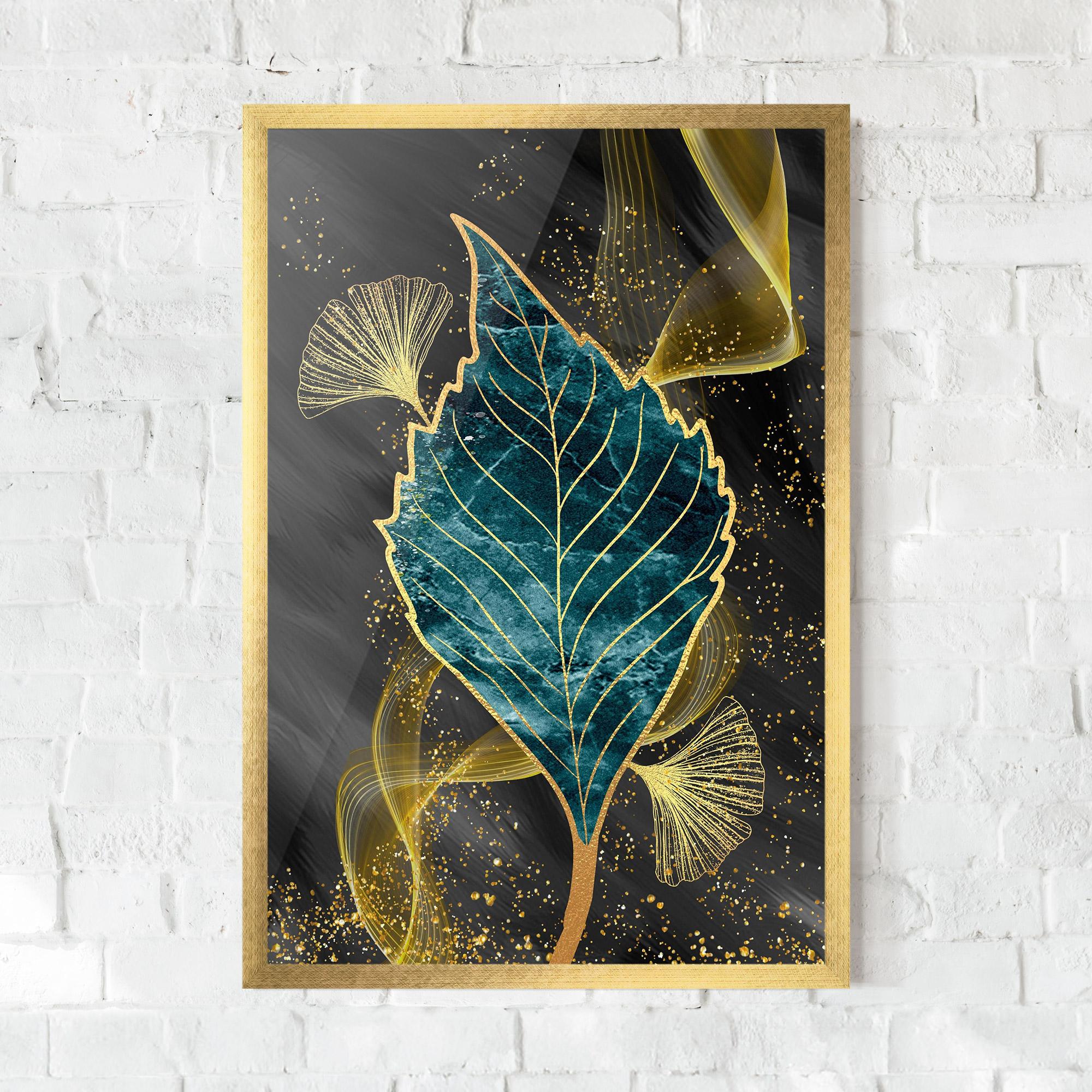 Poster Înrămat Golden Leaves Blue mockup 0