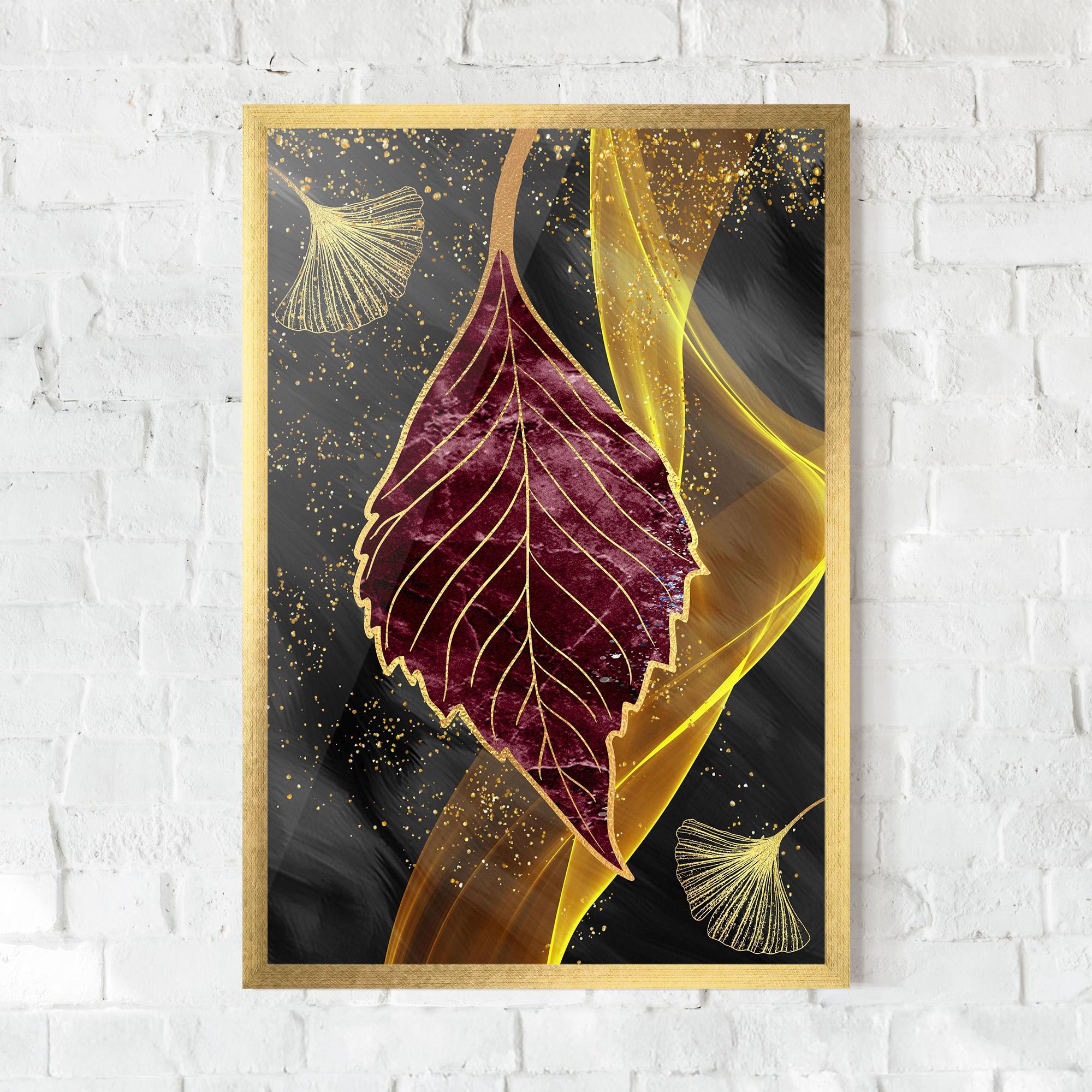 Poster Înrămat Golden Leaves Red mockup 0