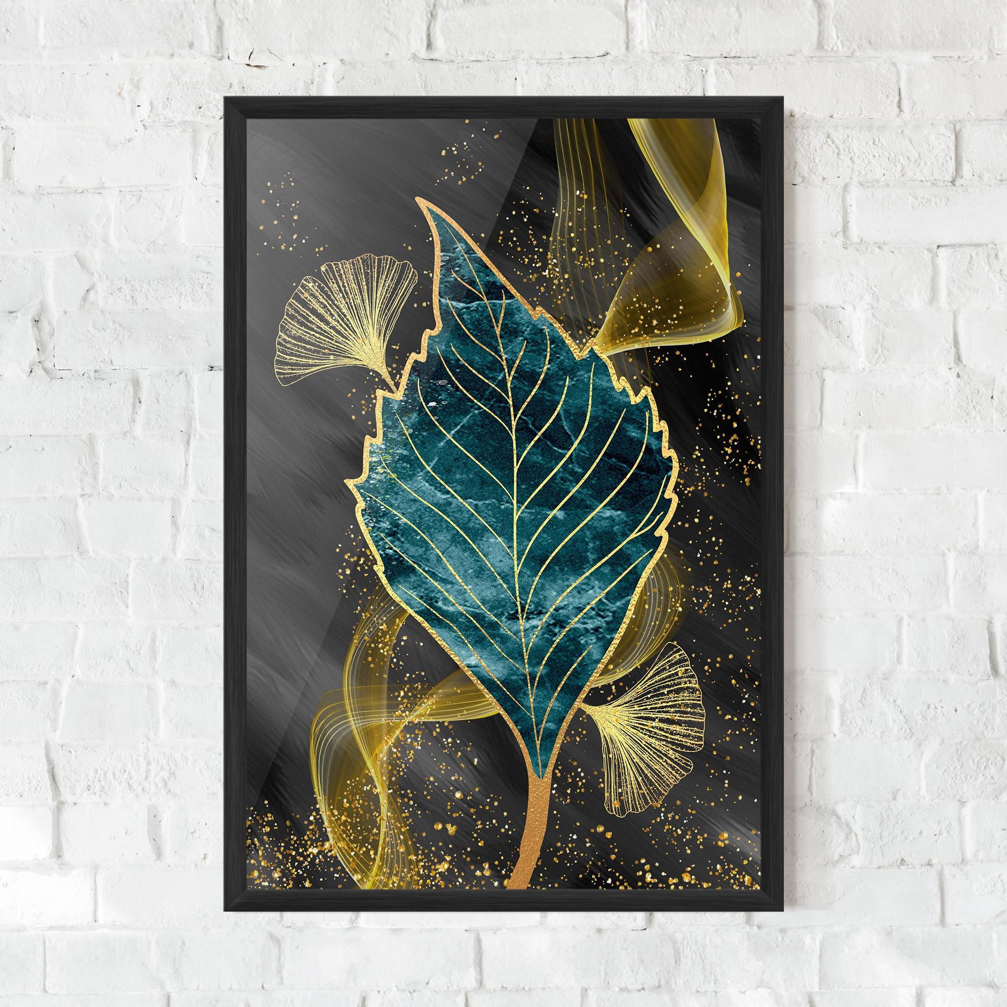 Poster Înrămat Golden Leaves Blue mockup 0