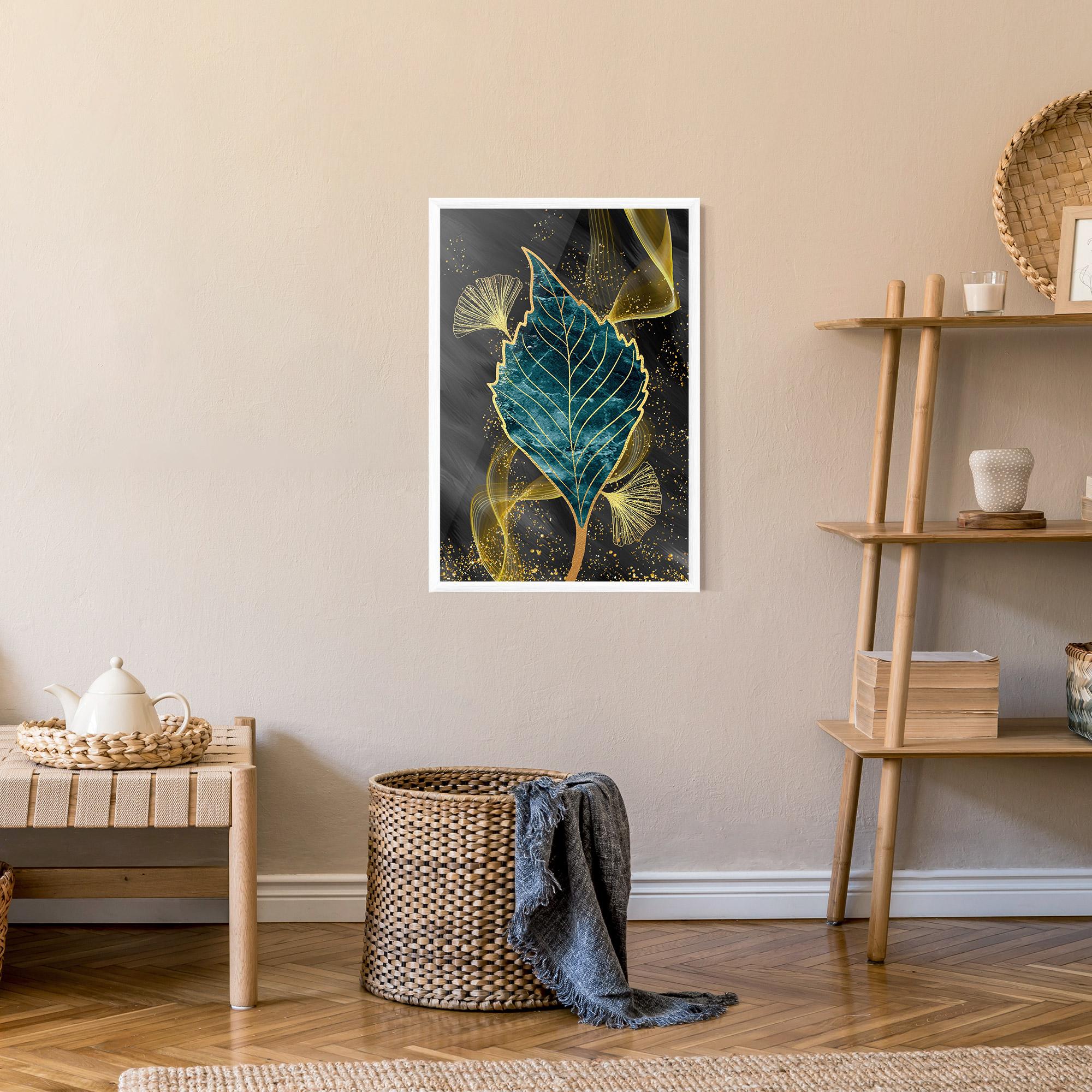 Poster Înrămat Golden Leaves Blue mockup 9
