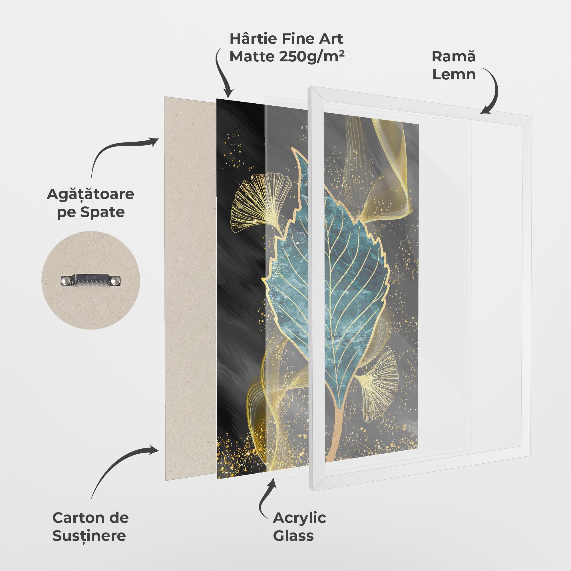 Poster Înrămat Golden Leaves Blue mockup 1