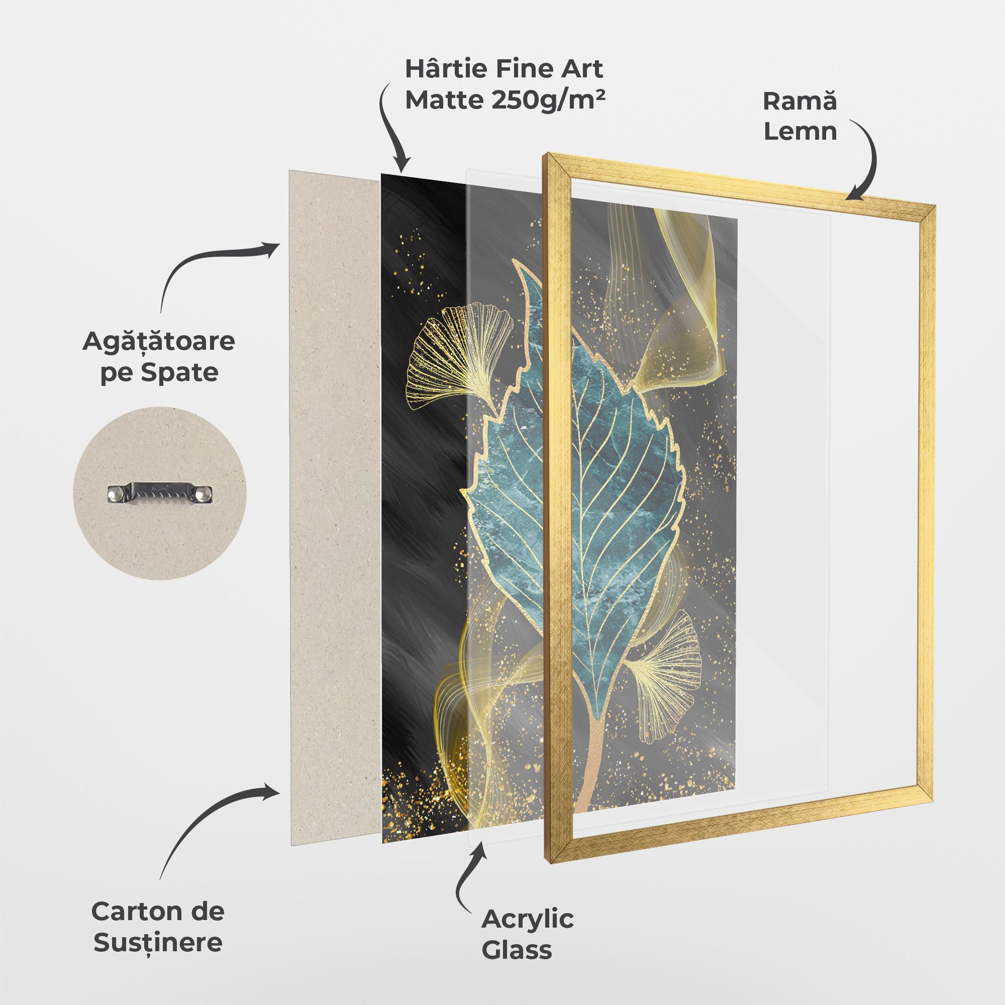 Poster Înrămat Golden Leaves Blue mockup 1