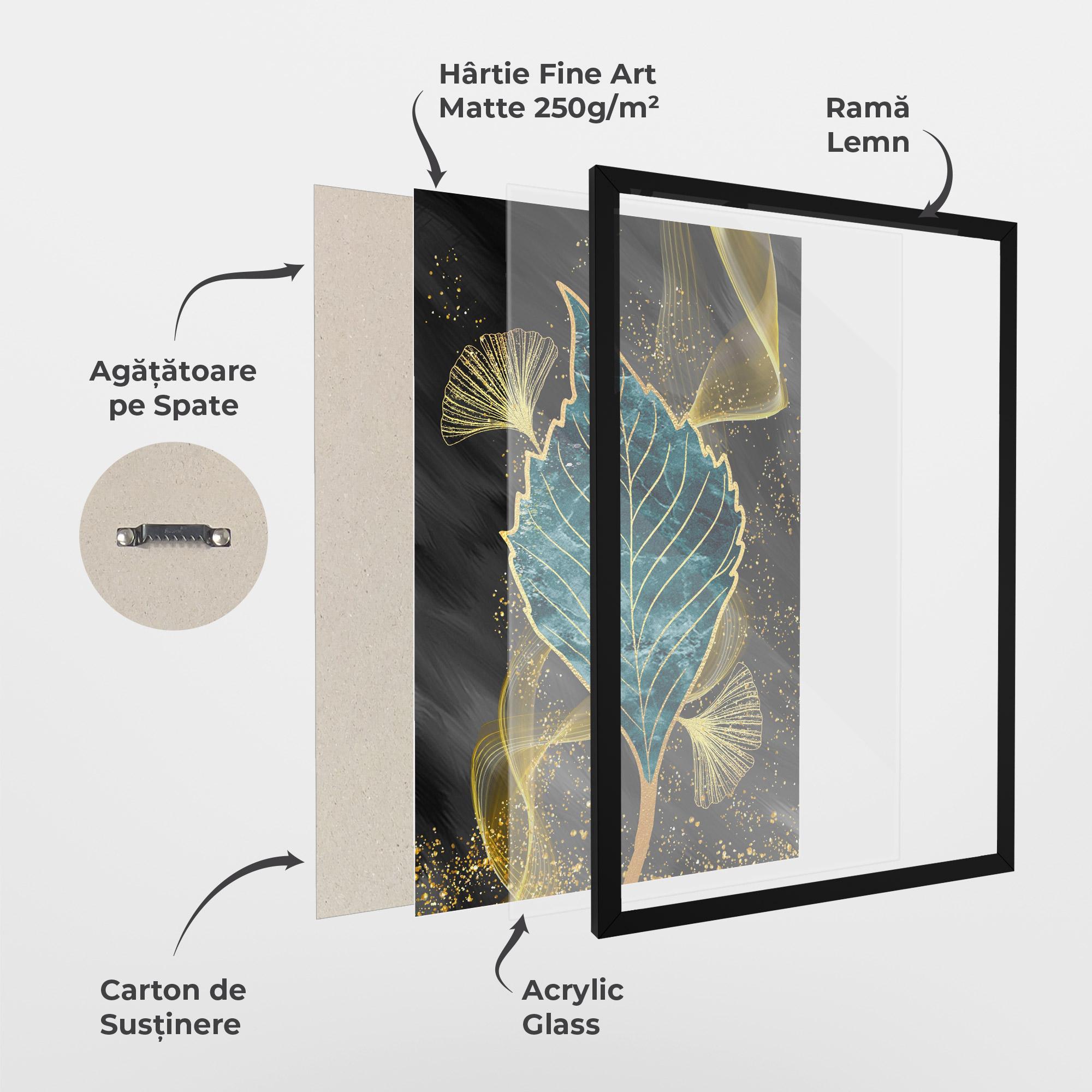 Poster Înrămat Golden Leaves Blue mockup 1