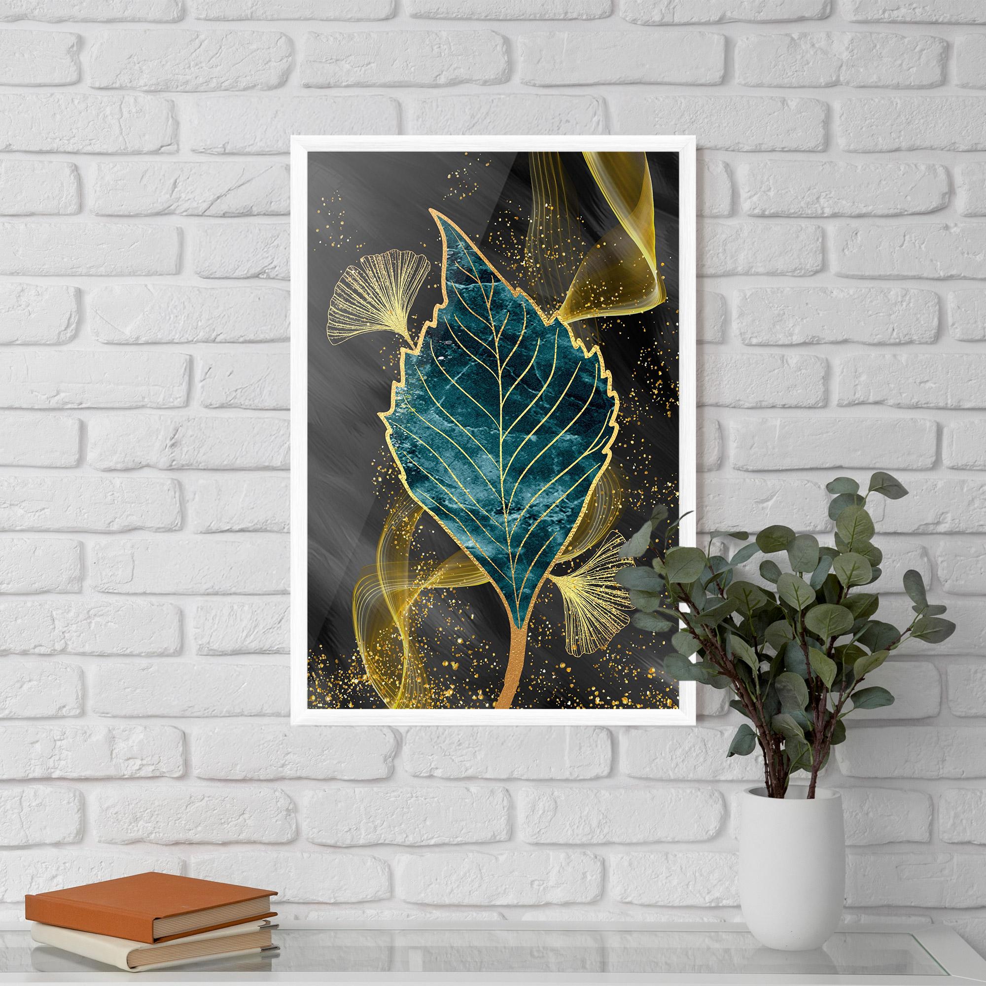 Poster Înrămat Golden Leaves Blue mockup 5
