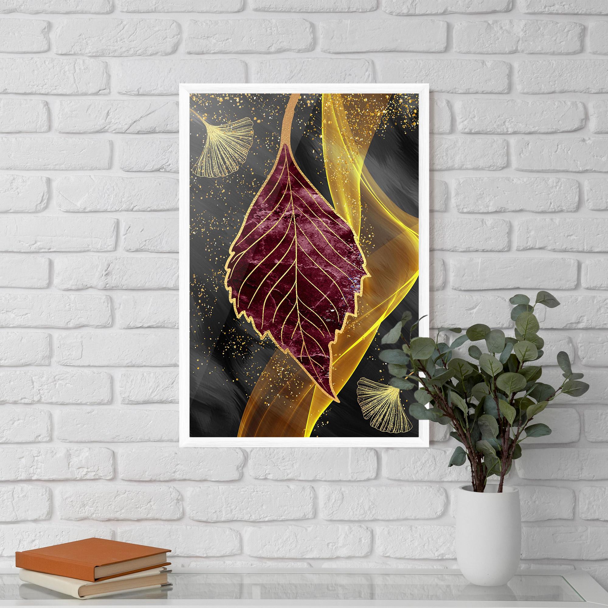 Poster Înrămat Golden Leaves Red mockup 5