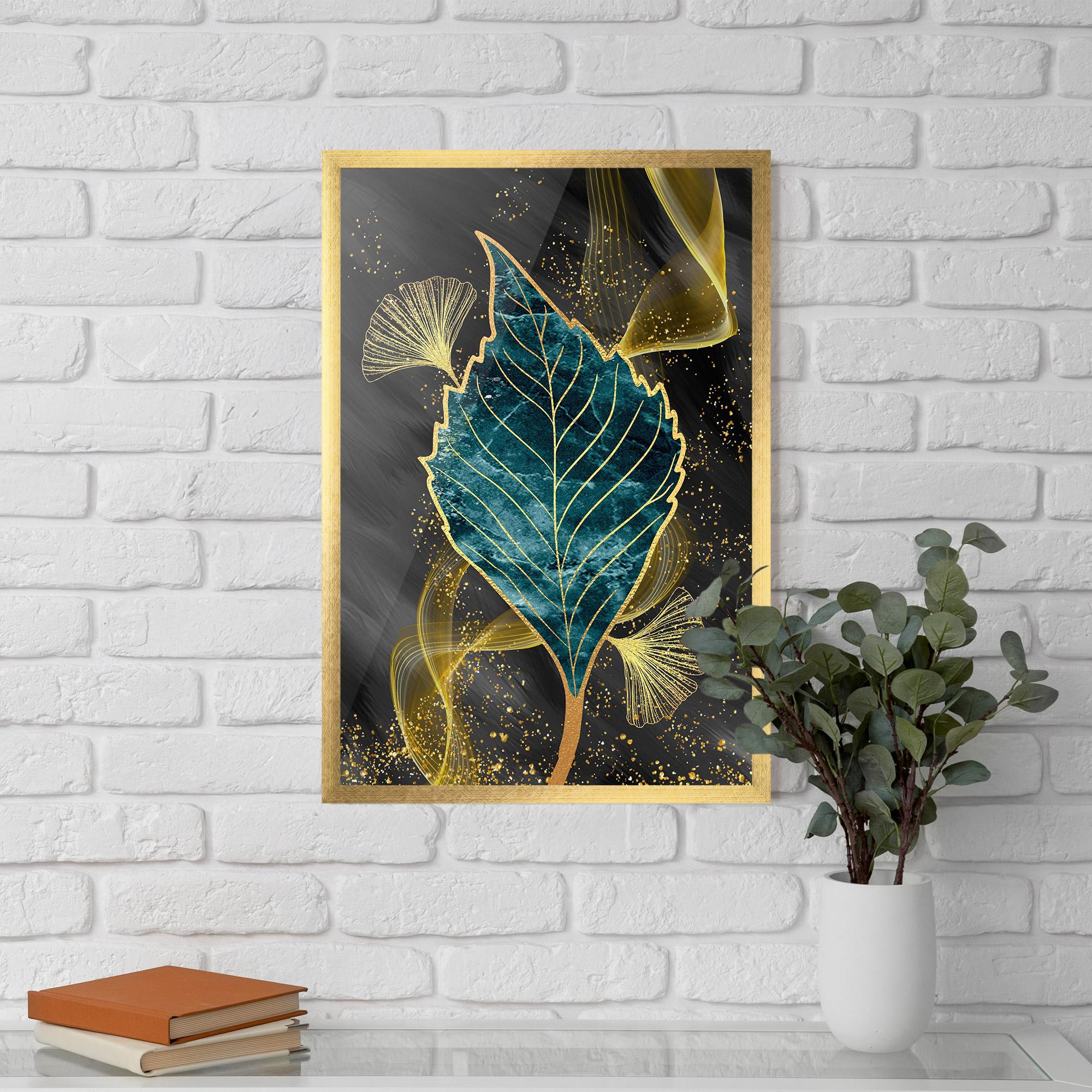 Poster Înrămat Golden Leaves Blue mockup 5