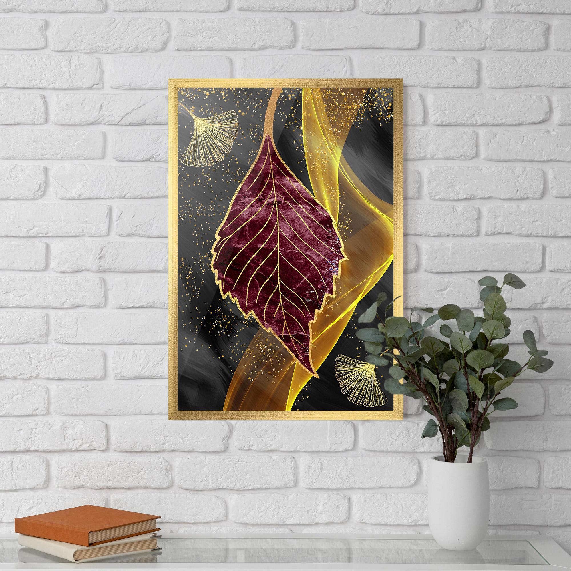 Poster Înrămat Golden Leaves Red mockup 5