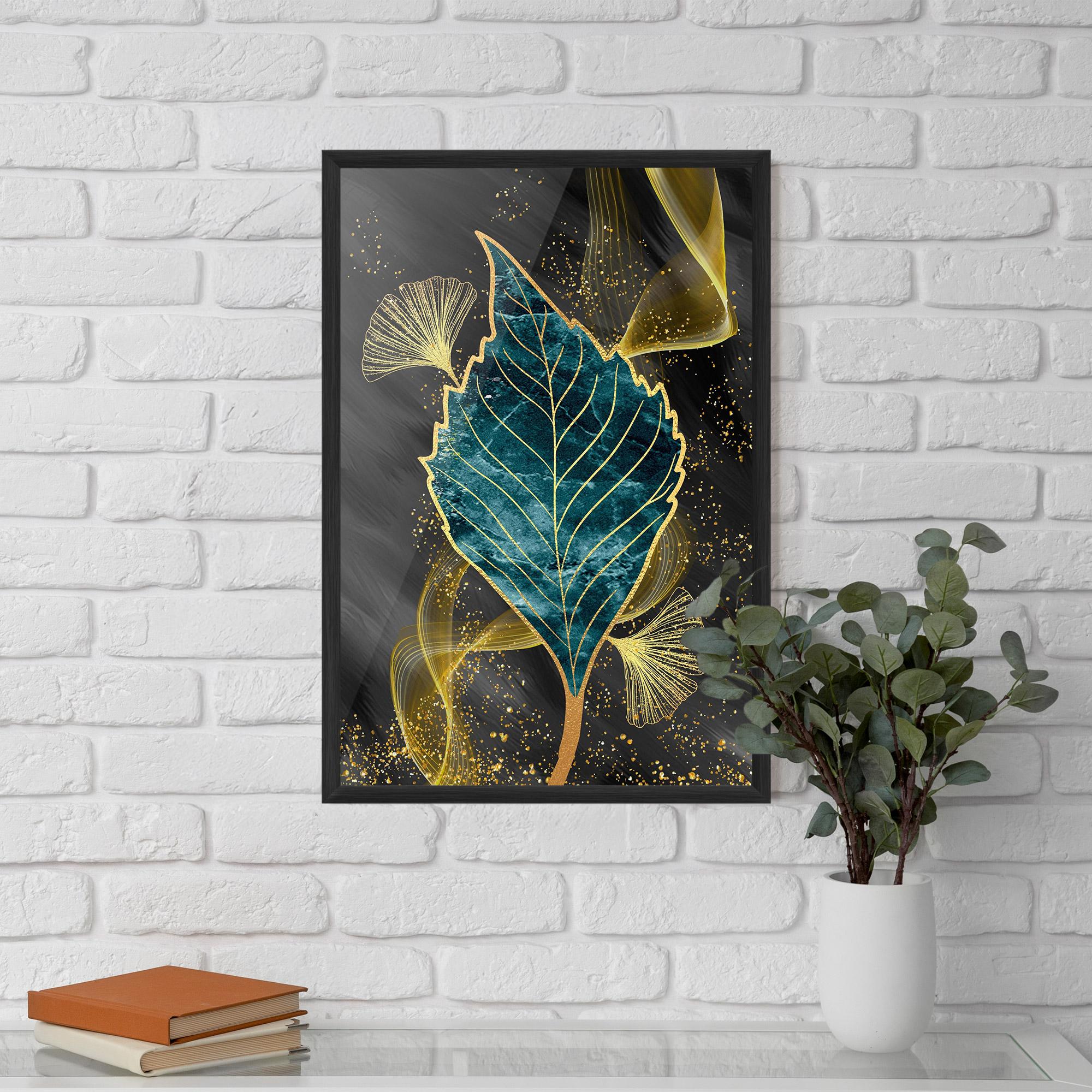 Poster Înrămat Golden Leaves Blue mockup 5