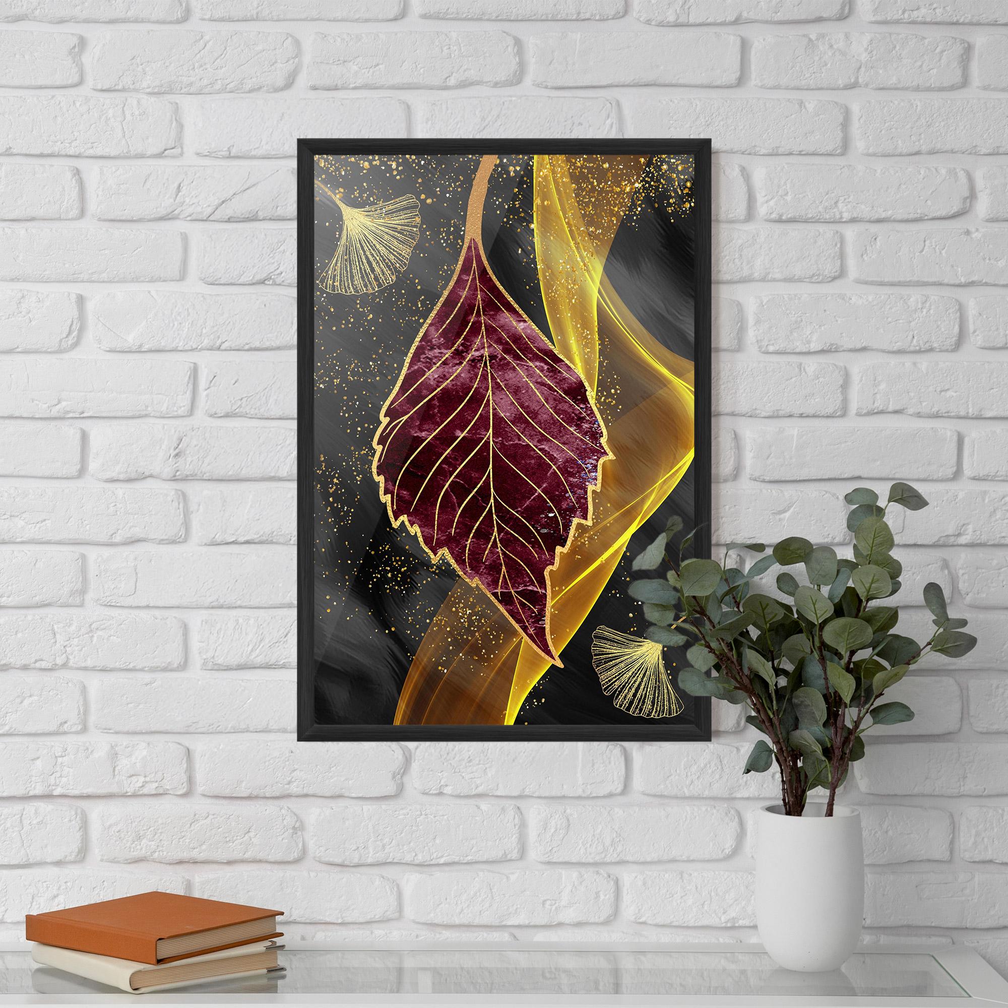Poster Înrămat Golden Leaves Red mockup 5