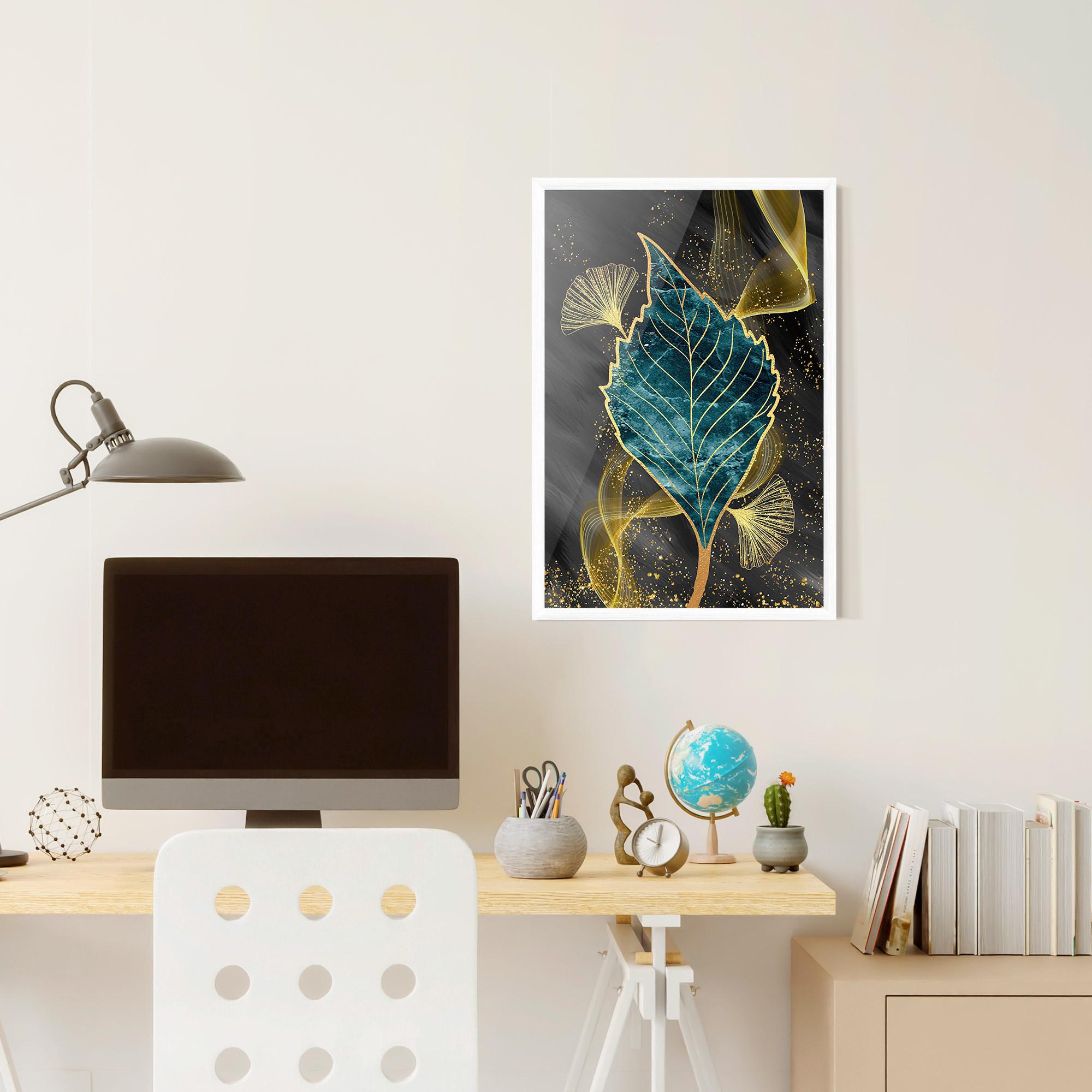 Poster Înrămat Golden Leaves Blue mockup 6