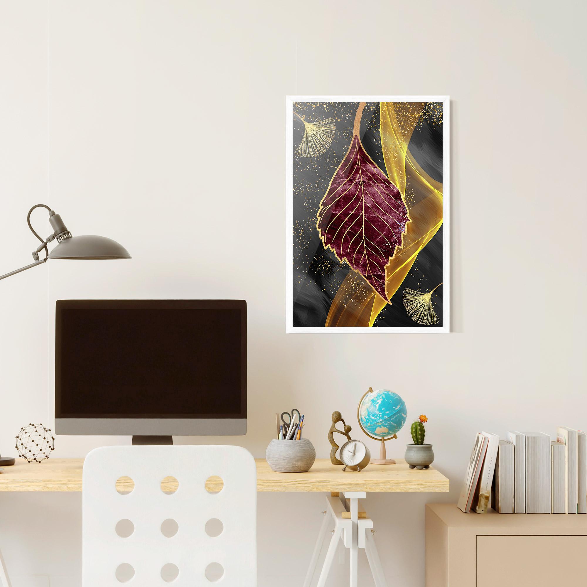 Poster Înrămat Golden Leaves Red mockup 6