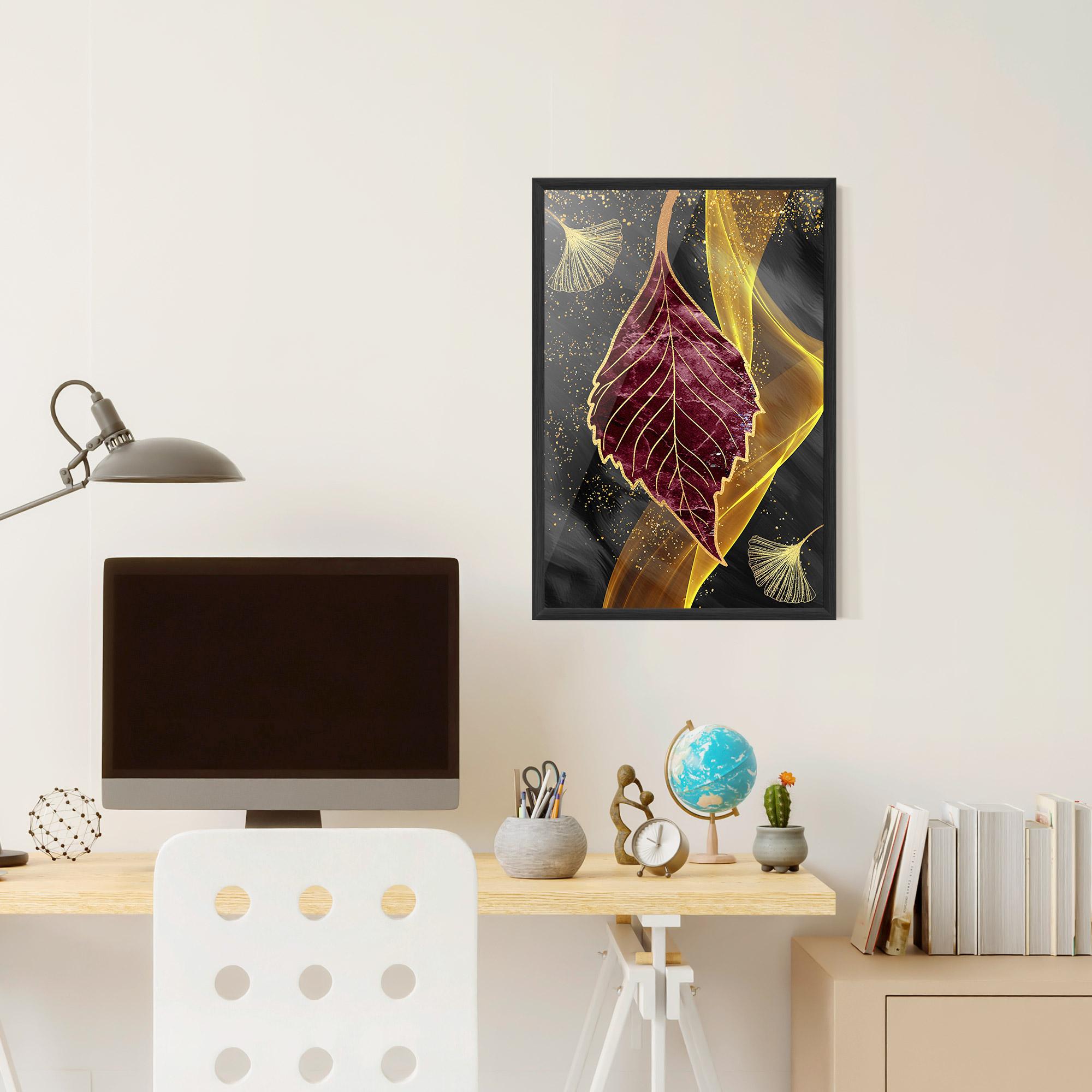 Poster Înrămat Golden Leaves Red mockup 6