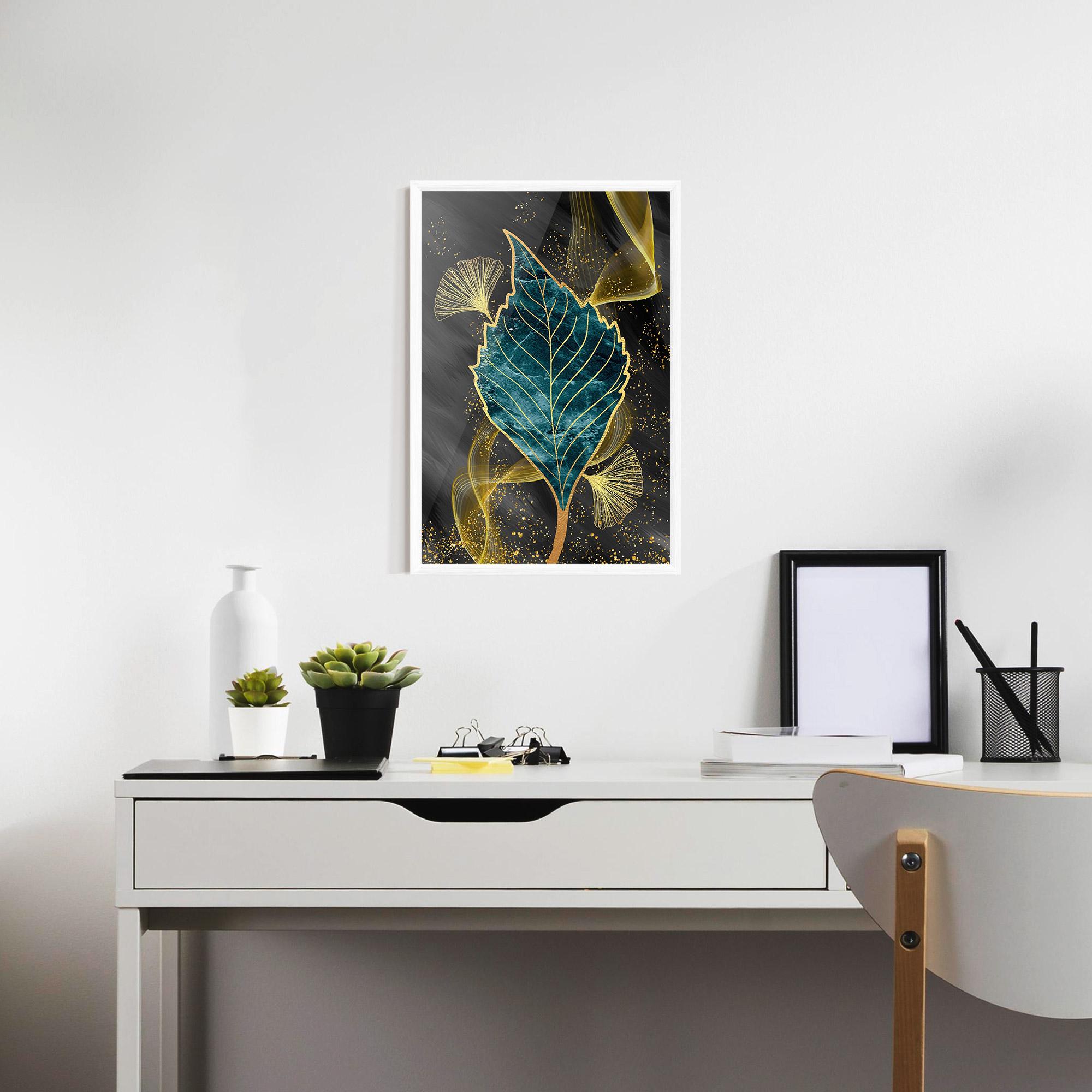 Poster Înrămat Golden Leaves Blue mockup 7