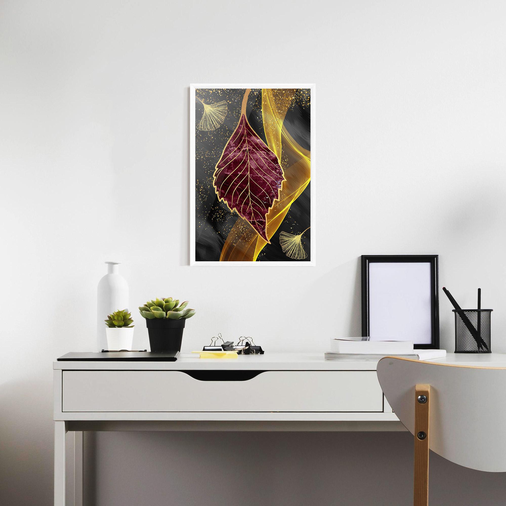 Poster Înrămat Golden Leaves Red mockup 7