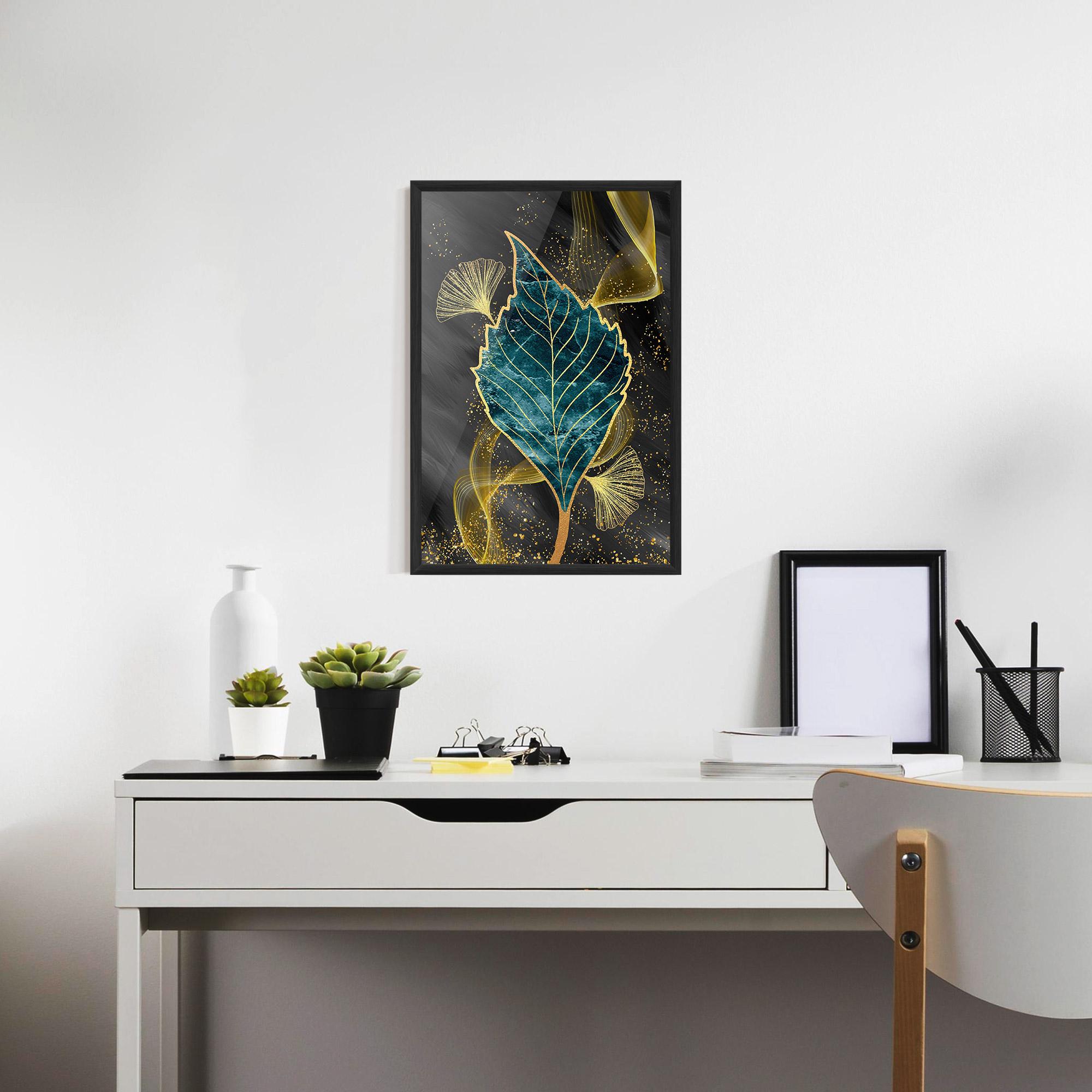 Poster Înrămat Golden Leaves Blue mockup 7