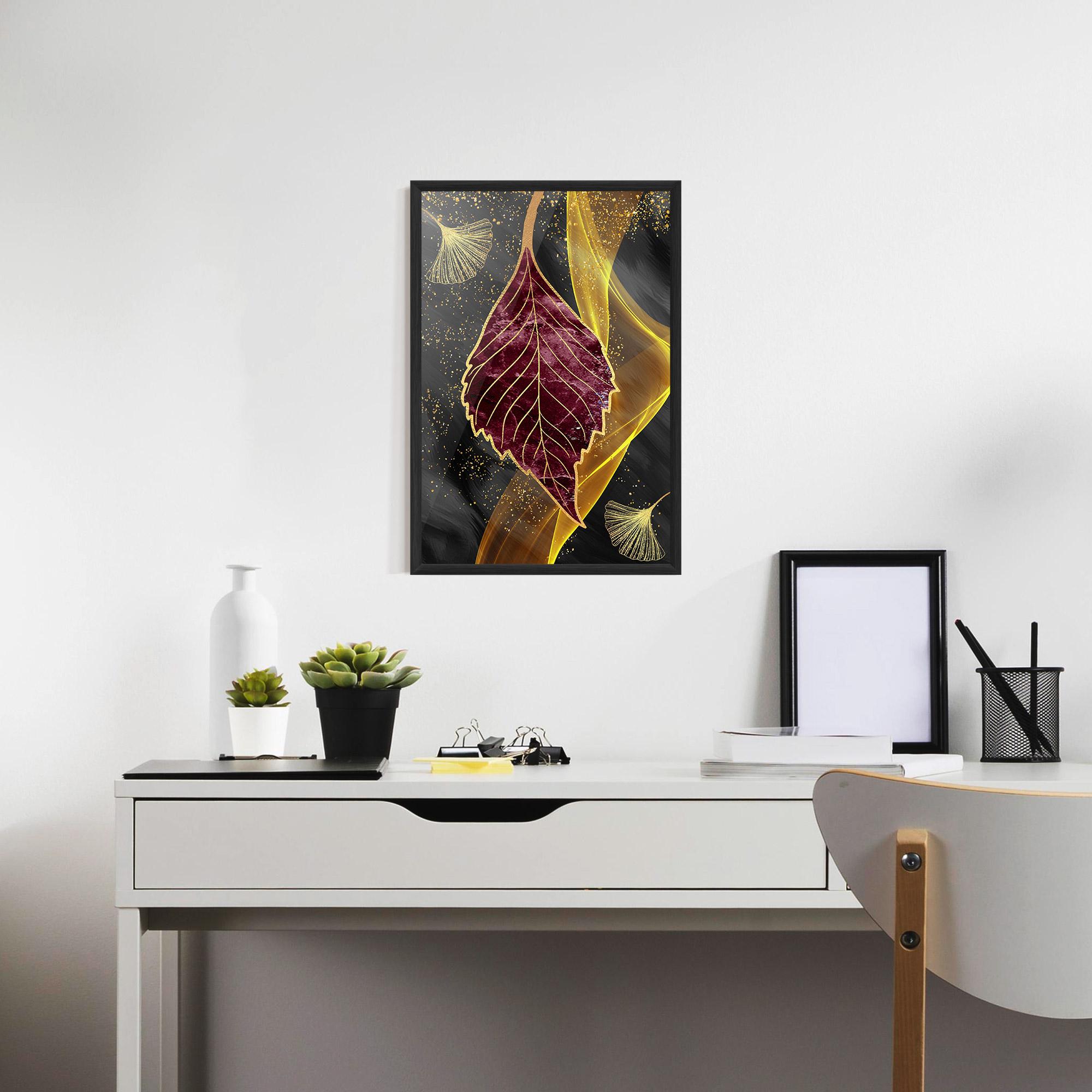 Poster Înrămat Golden Leaves Red mockup 7