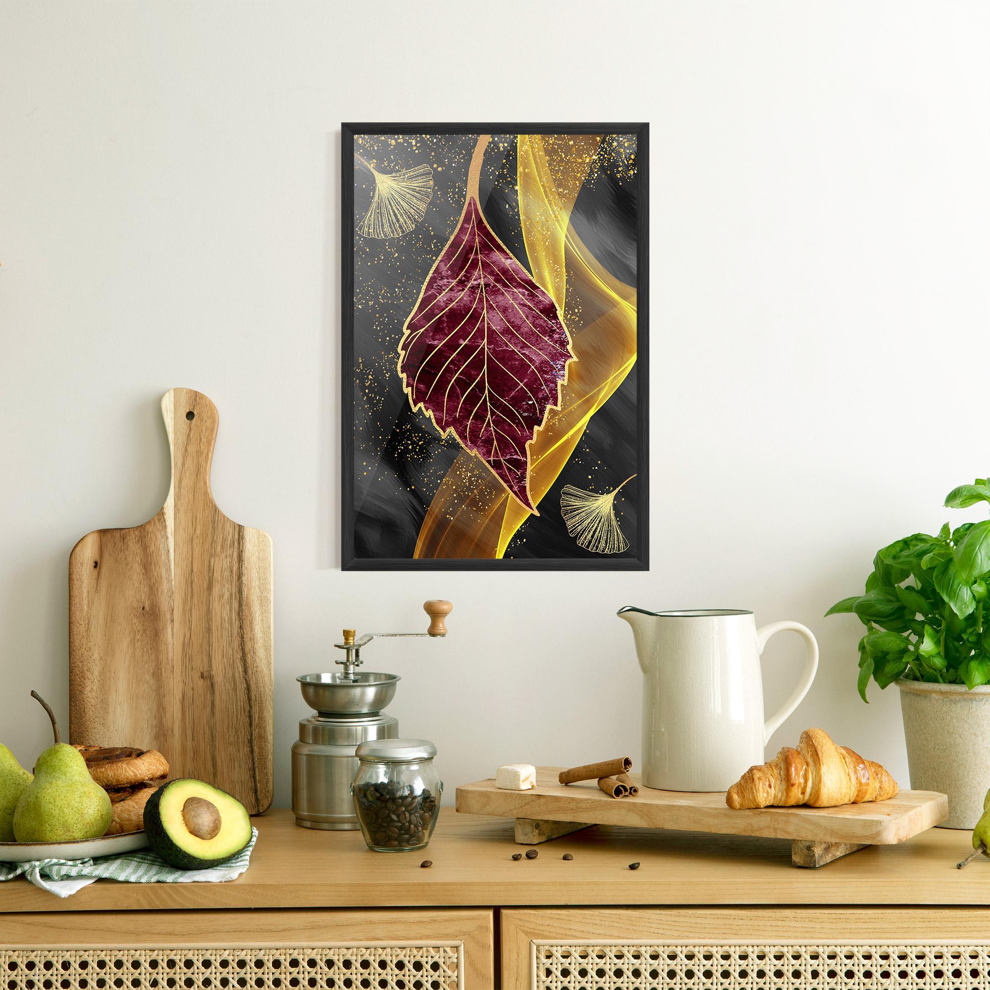 Poster Înrămat Golden Leaves Red mockup 8