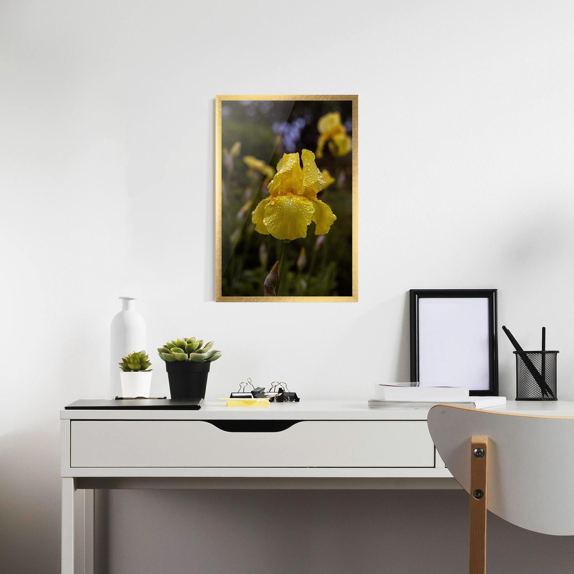 Poster Înrămat Yellow Iris After Rain mockup 7