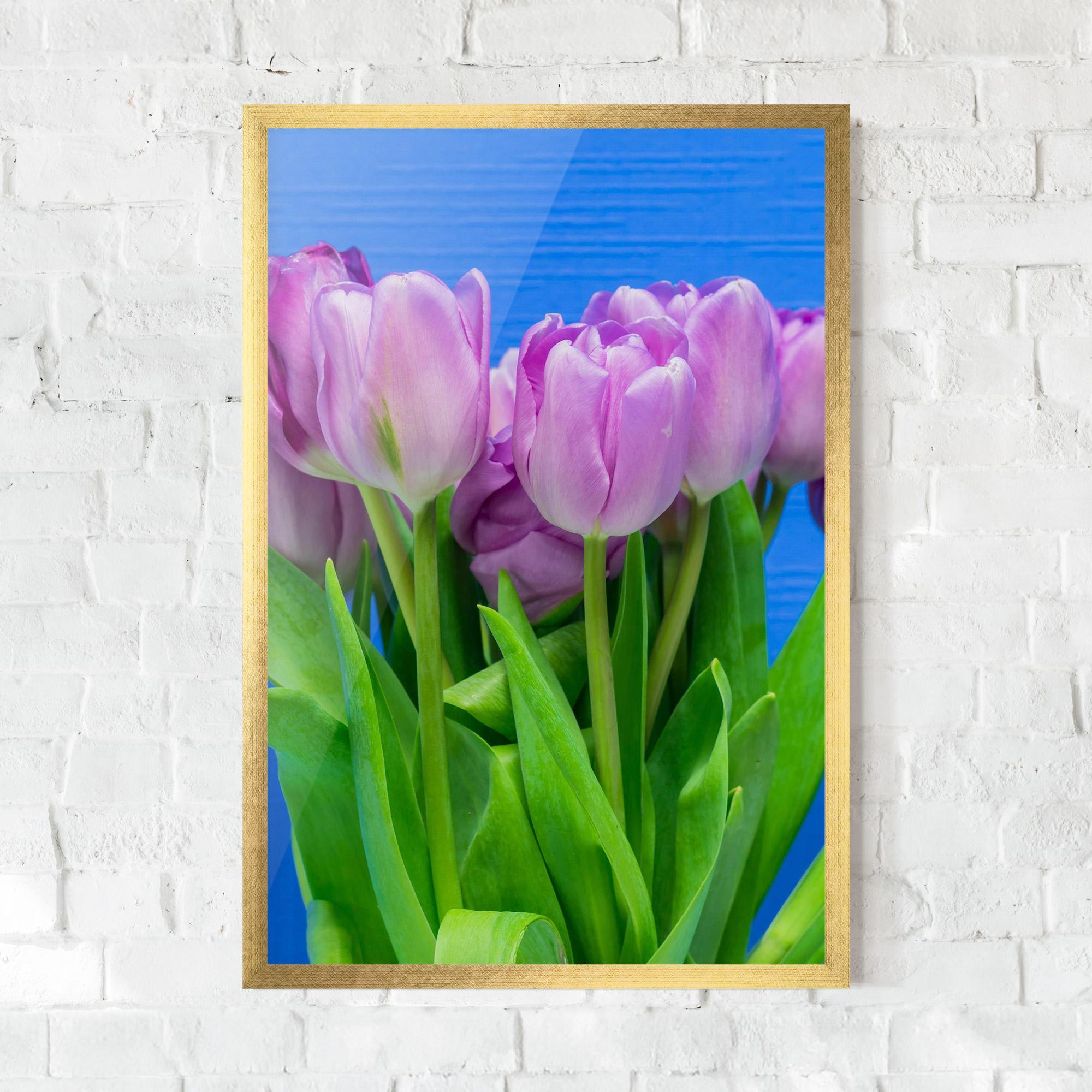Poster Înrămat Purple Tulips On Blue mockup 0