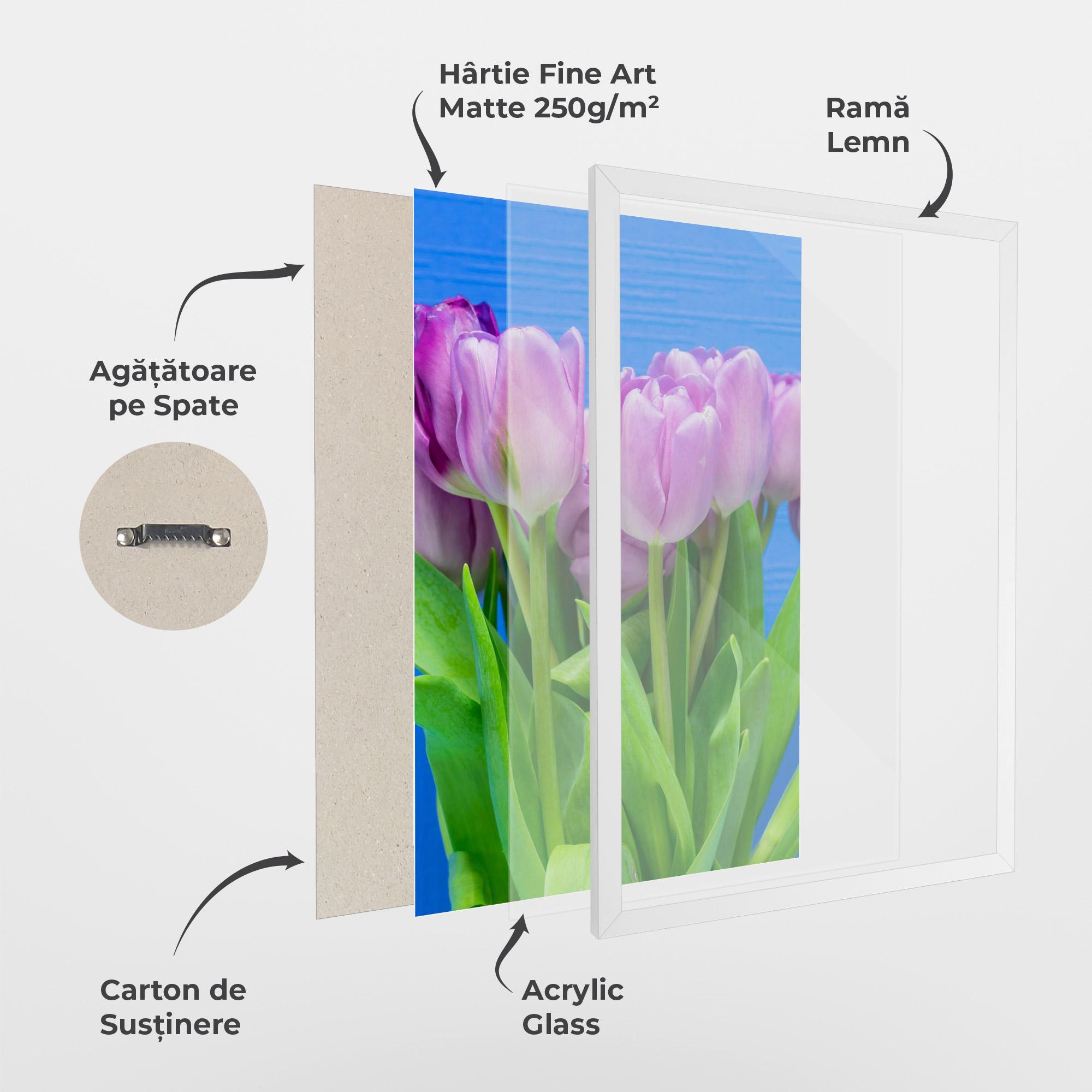 Poster Înrămat Purple Tulips On Blue mockup 1