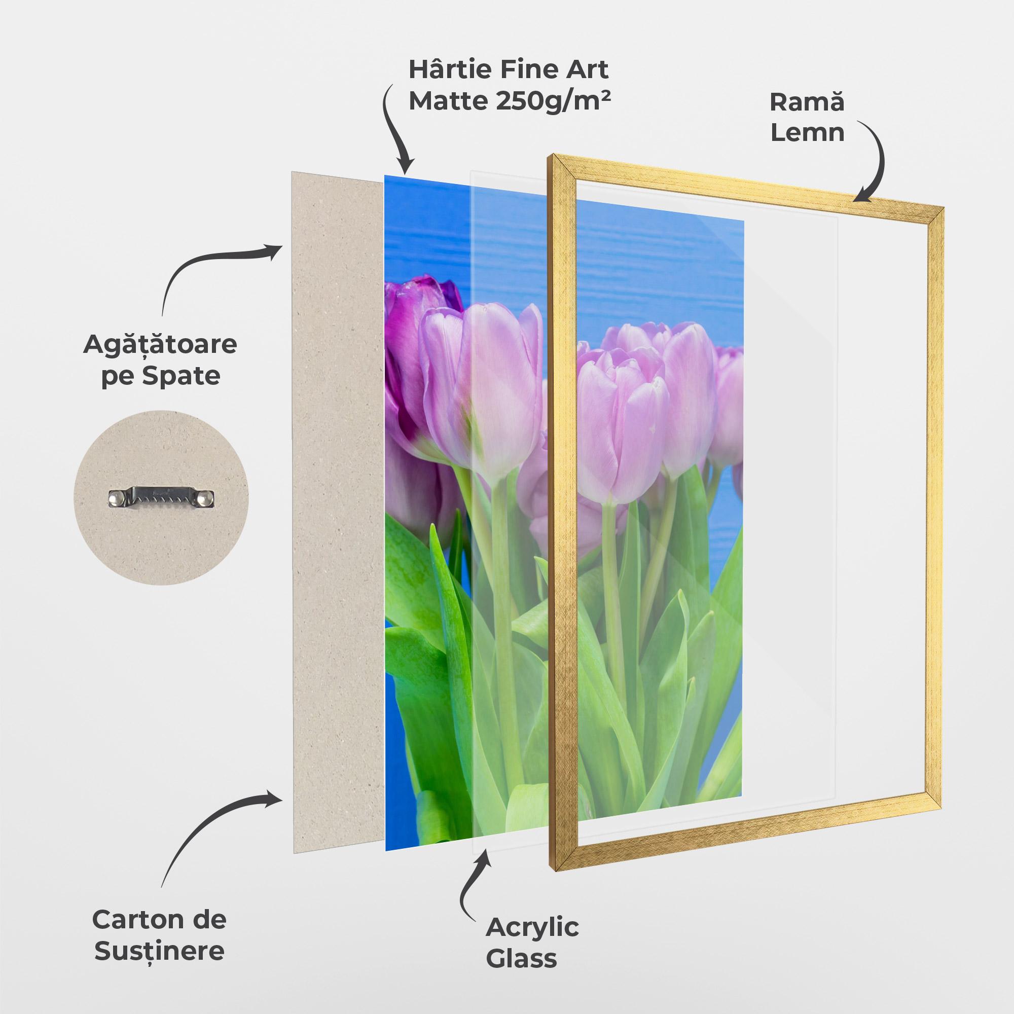 Poster Înrămat Purple Tulips On Blue mockup 1