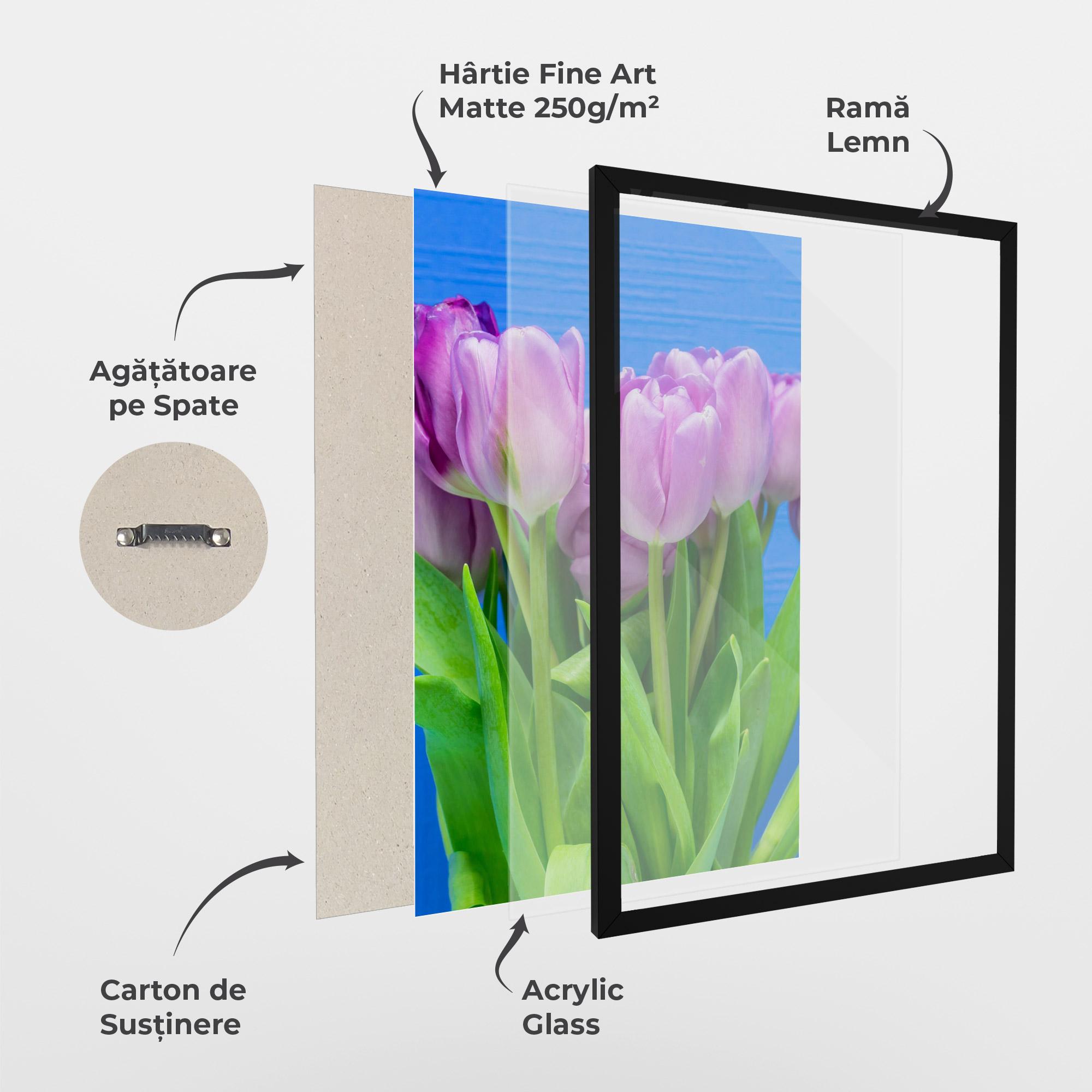 Poster Înrămat Purple Tulips On Blue mockup 1