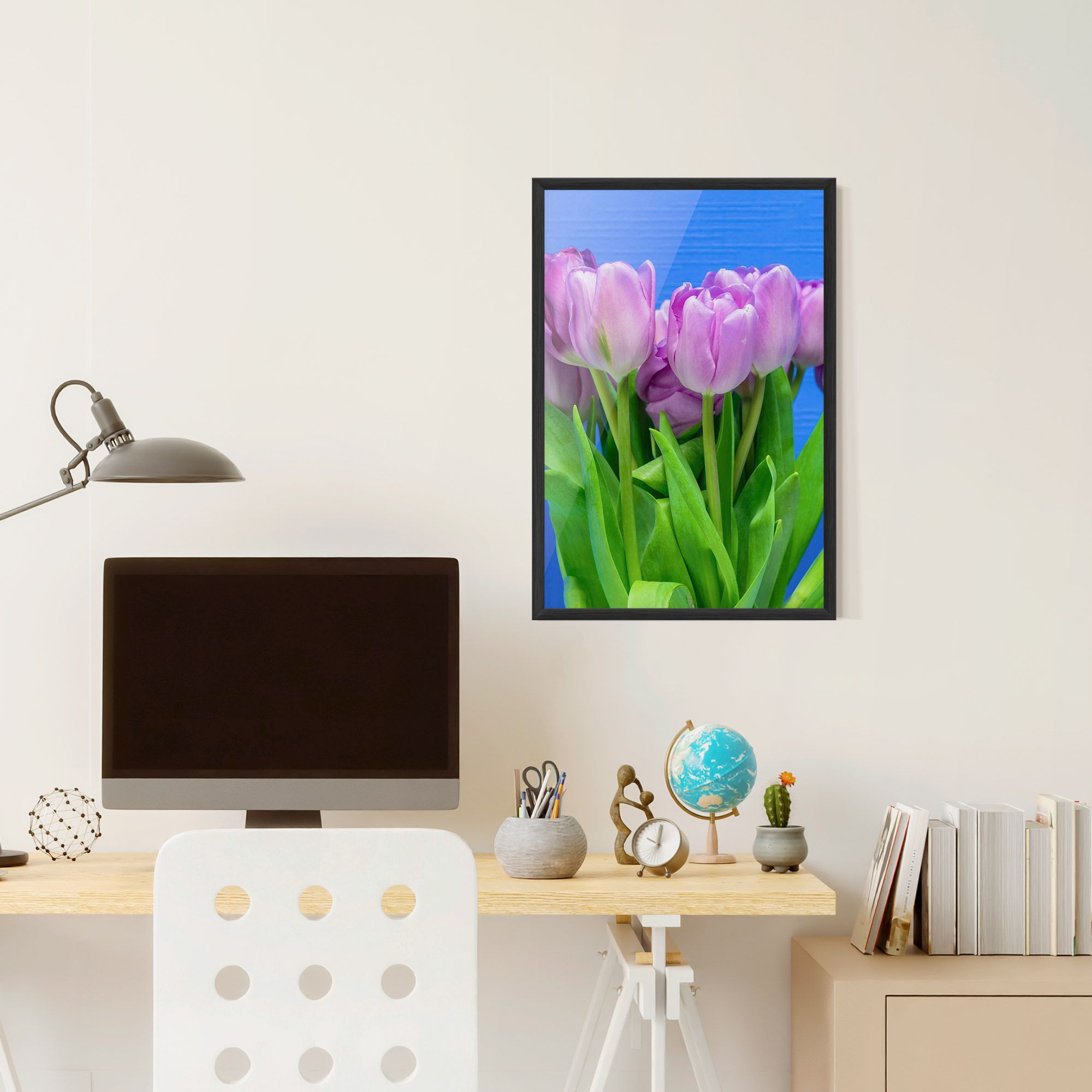 Purple Tulips On Blue mockup 6
