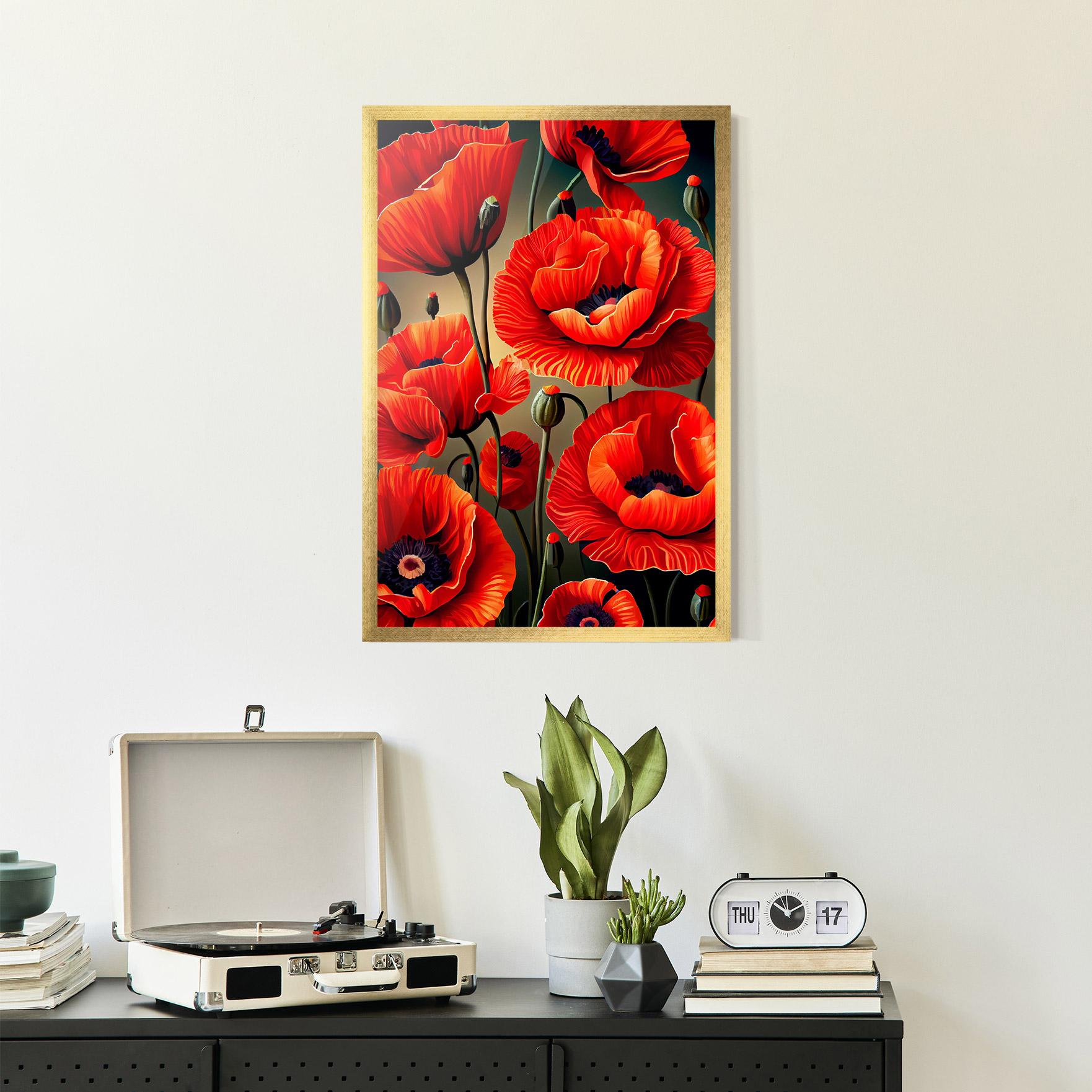 Poster Înrămat Pretty Poppy On Green mockup 2