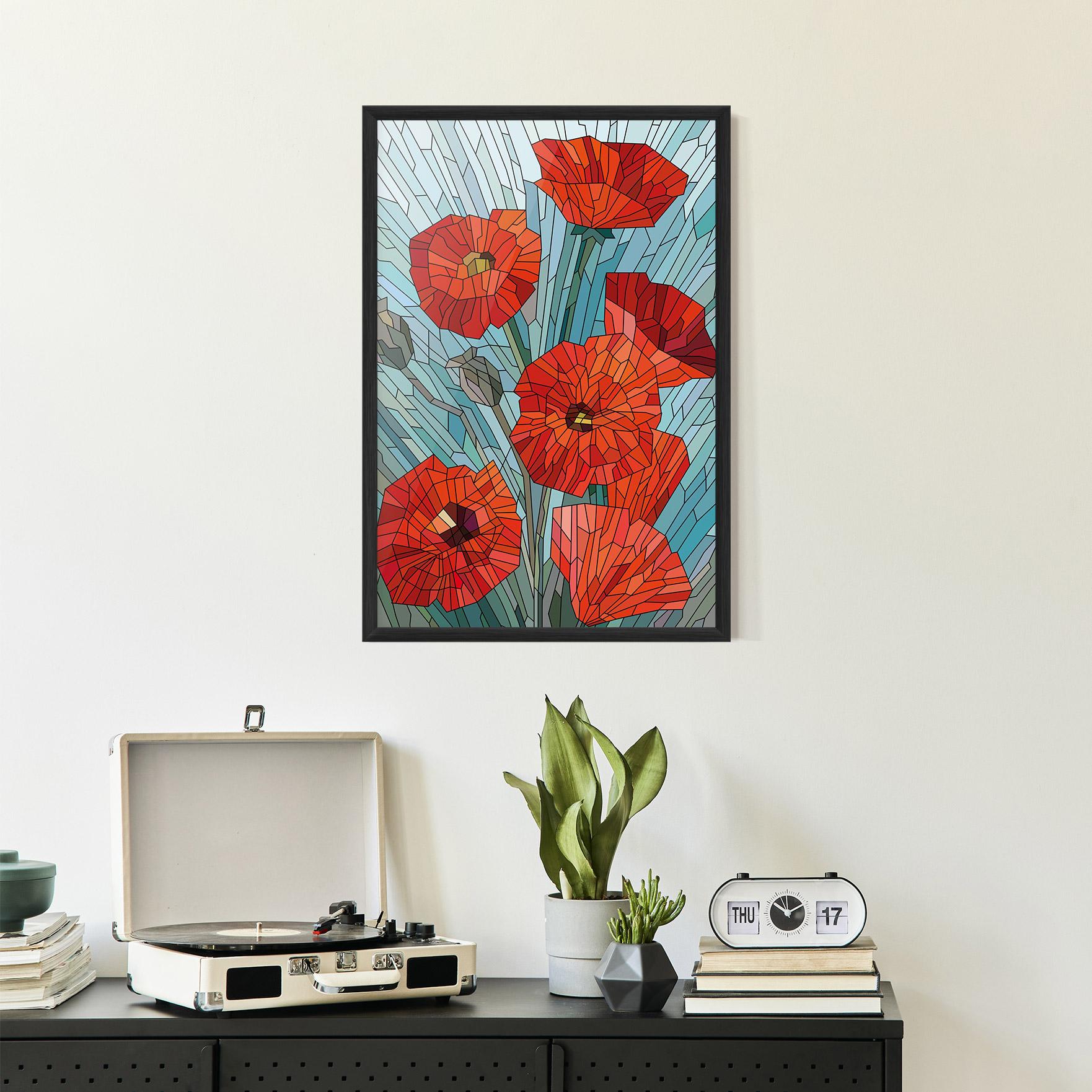 Poster Înrămat Blue Glass Poppy mockup 2