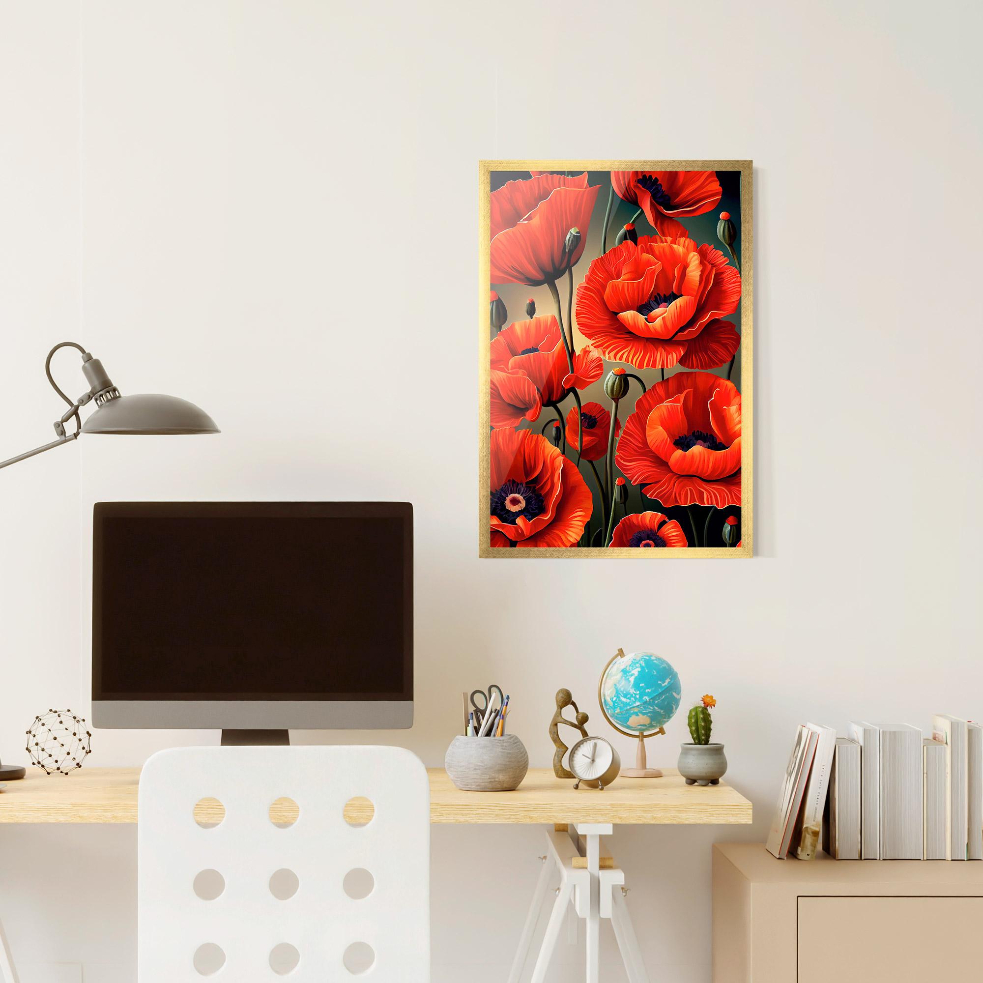 Poster Înrămat Pretty Poppy On Green mockup 6