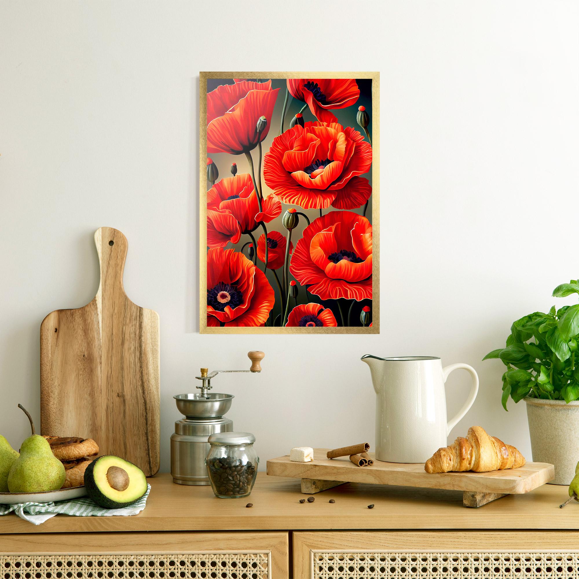 Poster Înrămat Pretty Poppy On Green mockup 8